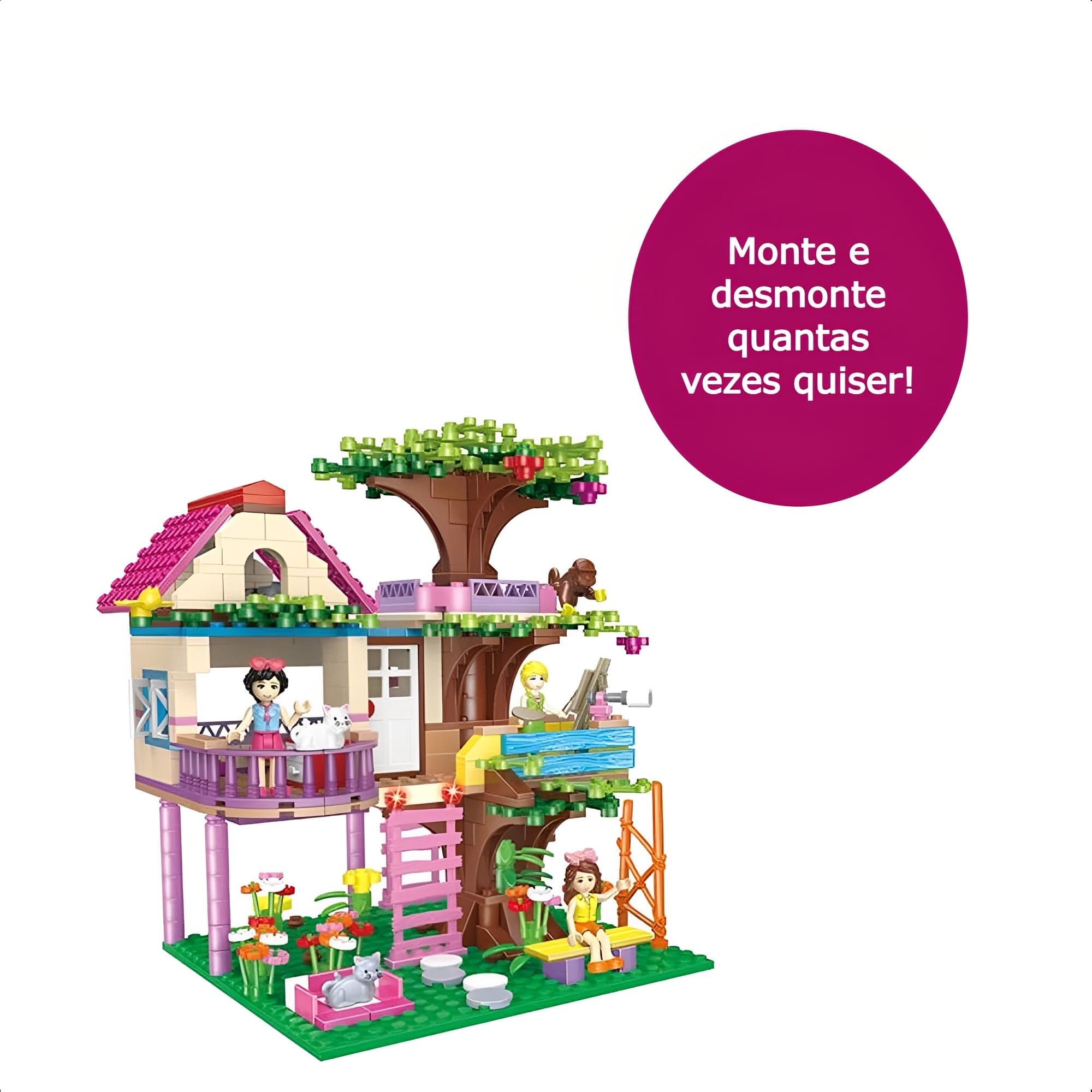 Brinquedo Infantil de Montar +5 Anos Mundo Encantado Casa na Árvore 560 Pçs Lúdico Xalingo - 28198
