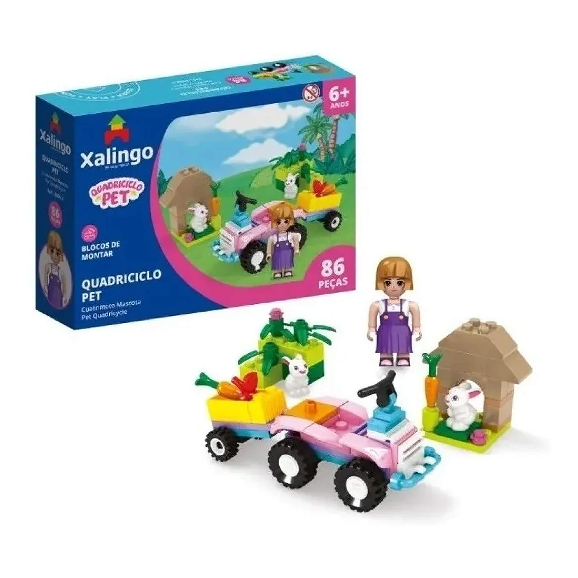 Brinquedo de Montar +6 Anos Mundo Encantado Quadriciclo Pet 86 Peças Xalingo - 28043