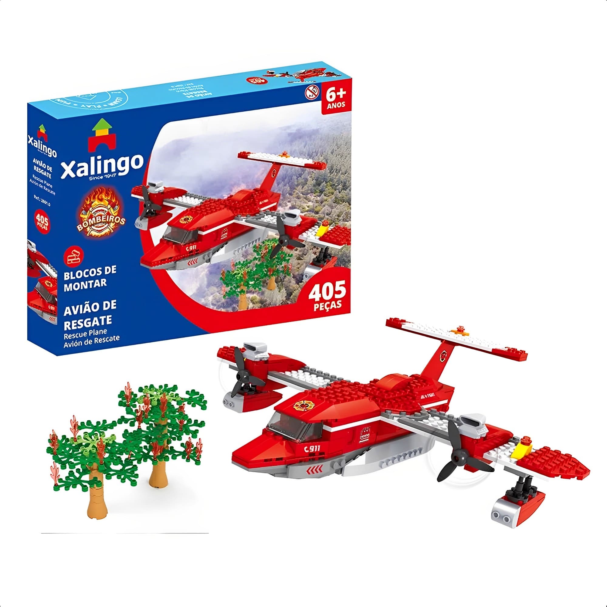 Brinquedo de Montar Bombeiros Avião de Resgate 405 Peças +6 Anos Desenvolvimento Xalingo - 28010