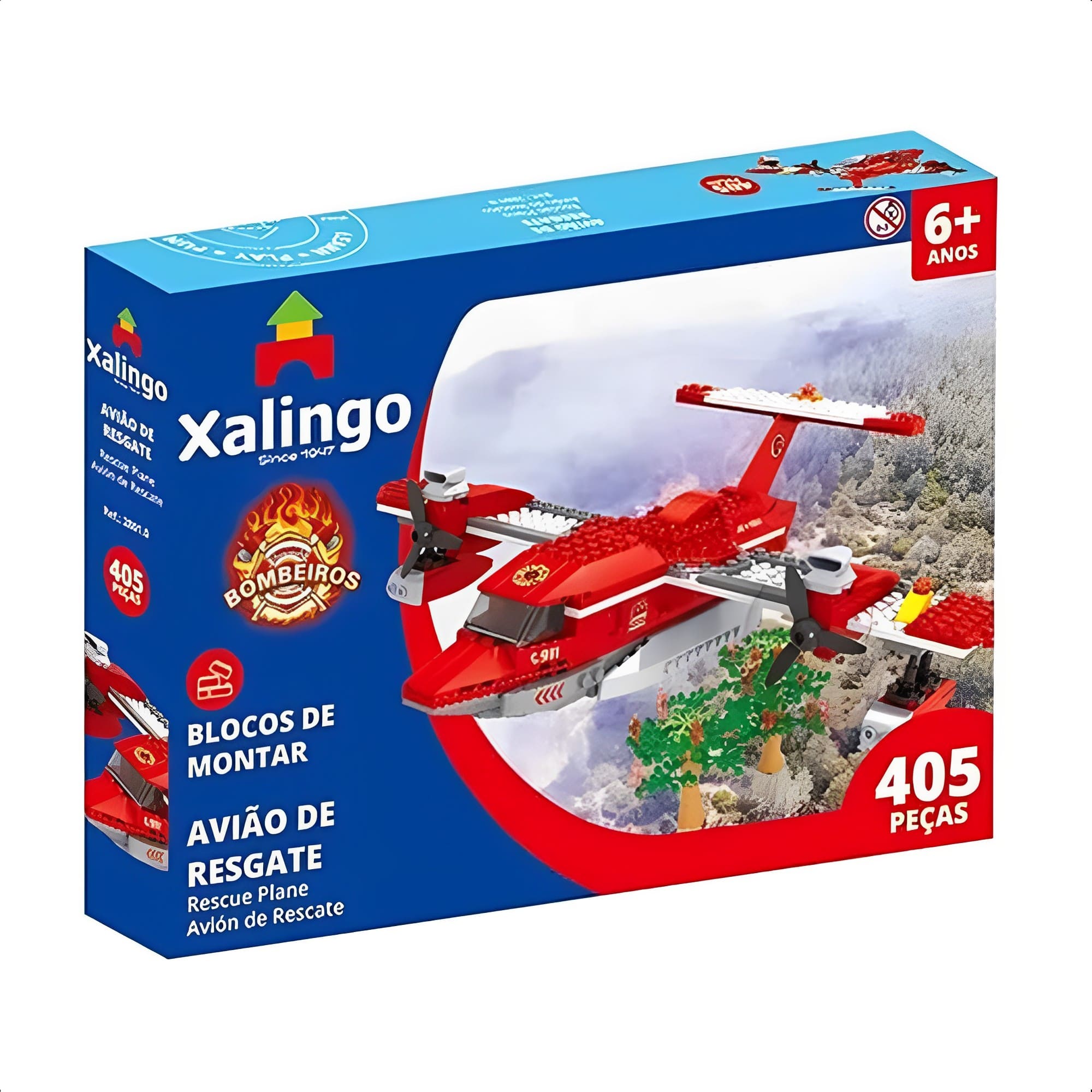 Brinquedo de Montar Bombeiros Avião de Resgate 405 Peças +6 Anos Desenvolvimento Xalingo - 28010
