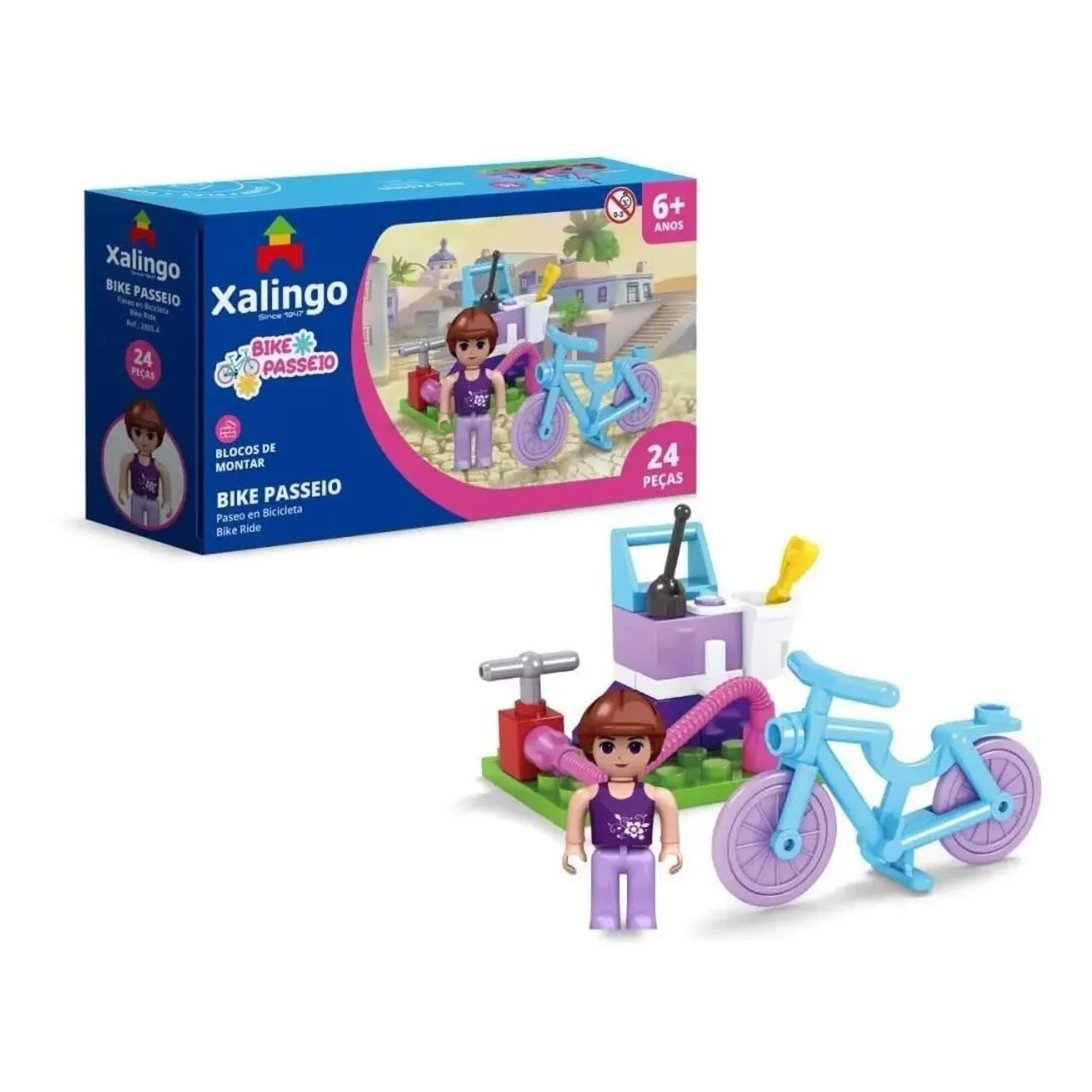 Brinquedo De Encaixe Mundo Encantado Bike Passeio 24 Peças Infantil +6 Anos Educativo Xalingo-28054