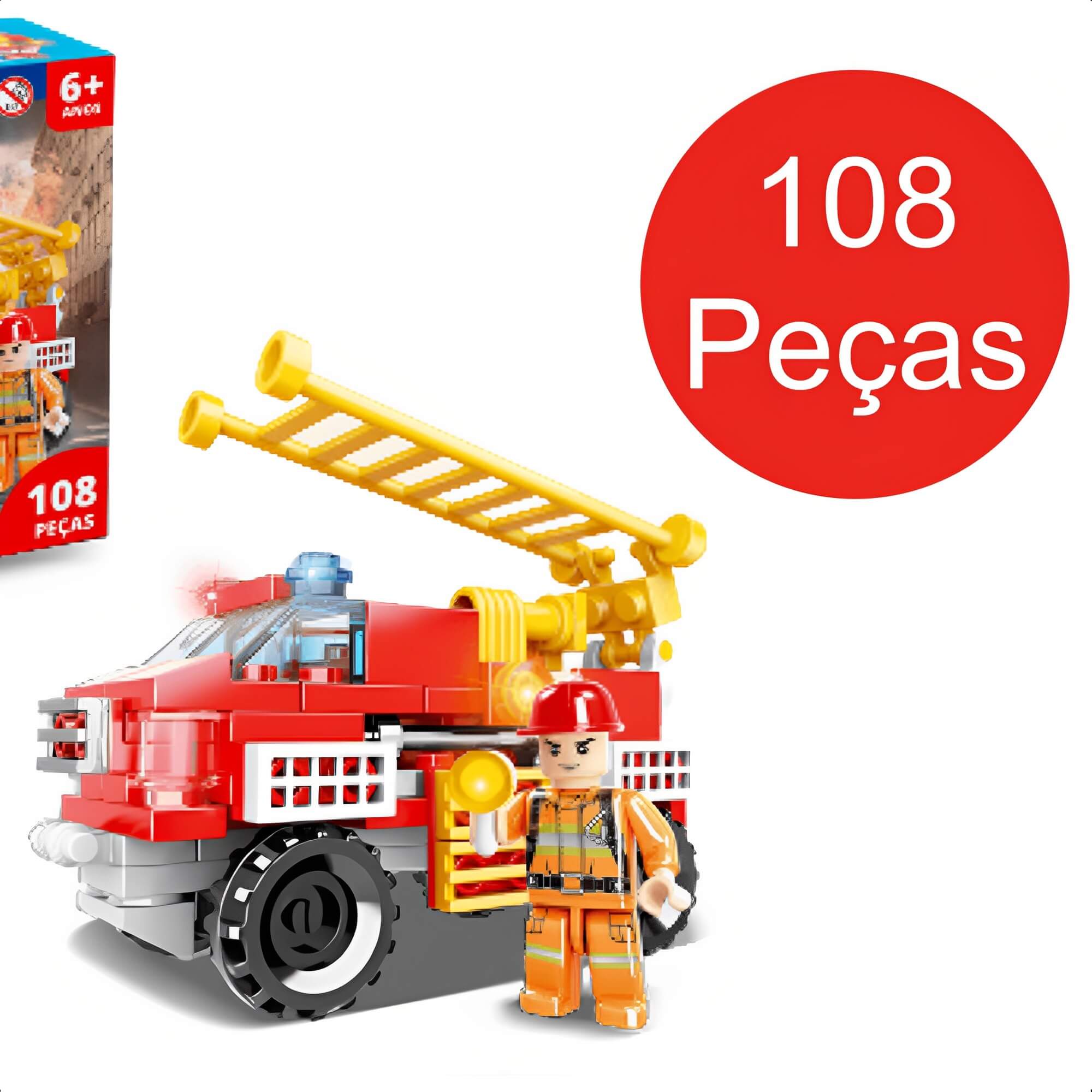 Brinquedo De Encaixe Bombeiros Caminhão Resgate Rápido 2 Em 1 108 Peças +6 Anos Xalingo 28165