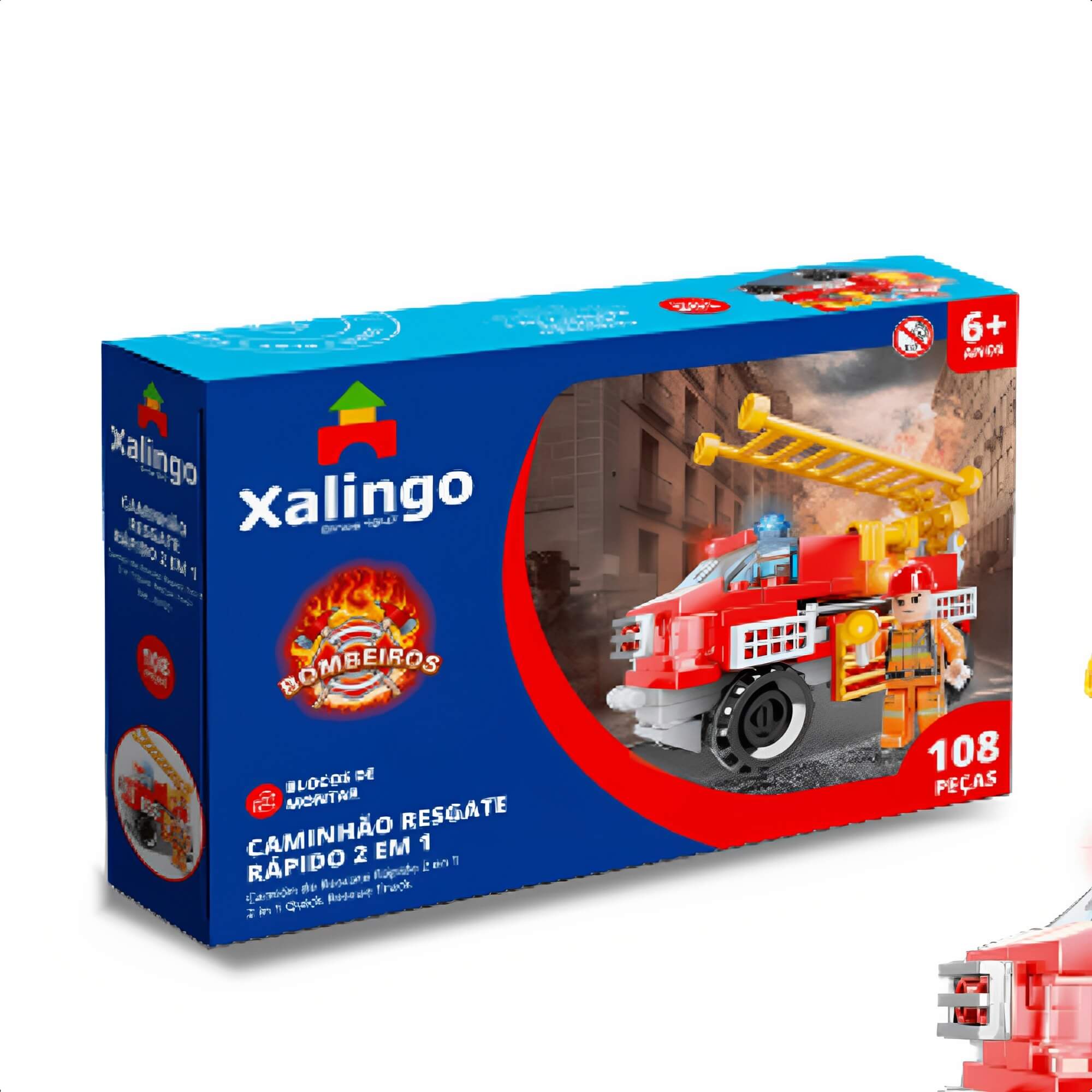 Brinquedo De Encaixe Bombeiros Caminhão Resgate Rápido 2 Em 1 108 Peças +6 Anos Xalingo 28165