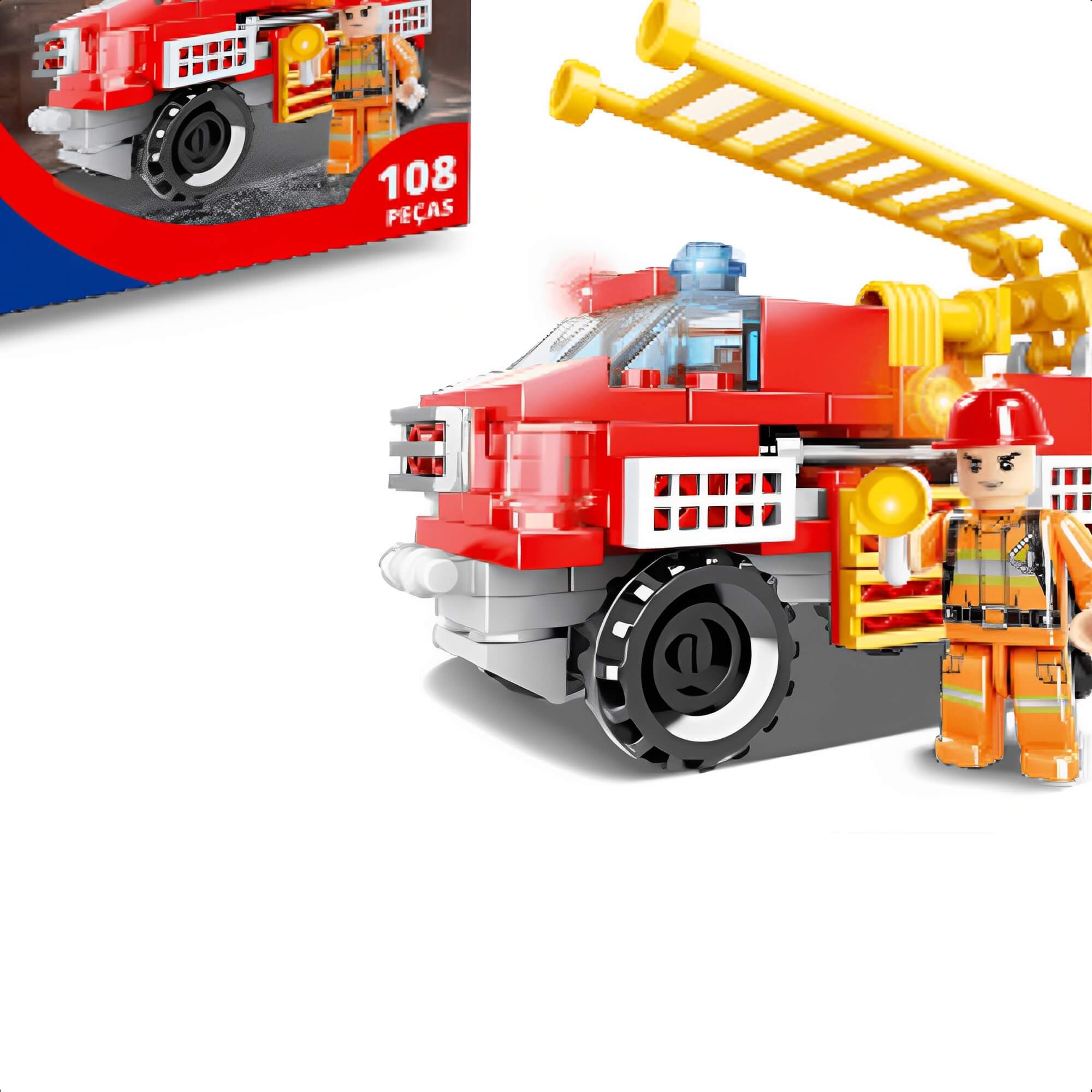 Brinquedo De Encaixe Bombeiros Caminhão Resgate Rápido 2 Em 1 108 Peças +6 Anos Xalingo 28165
