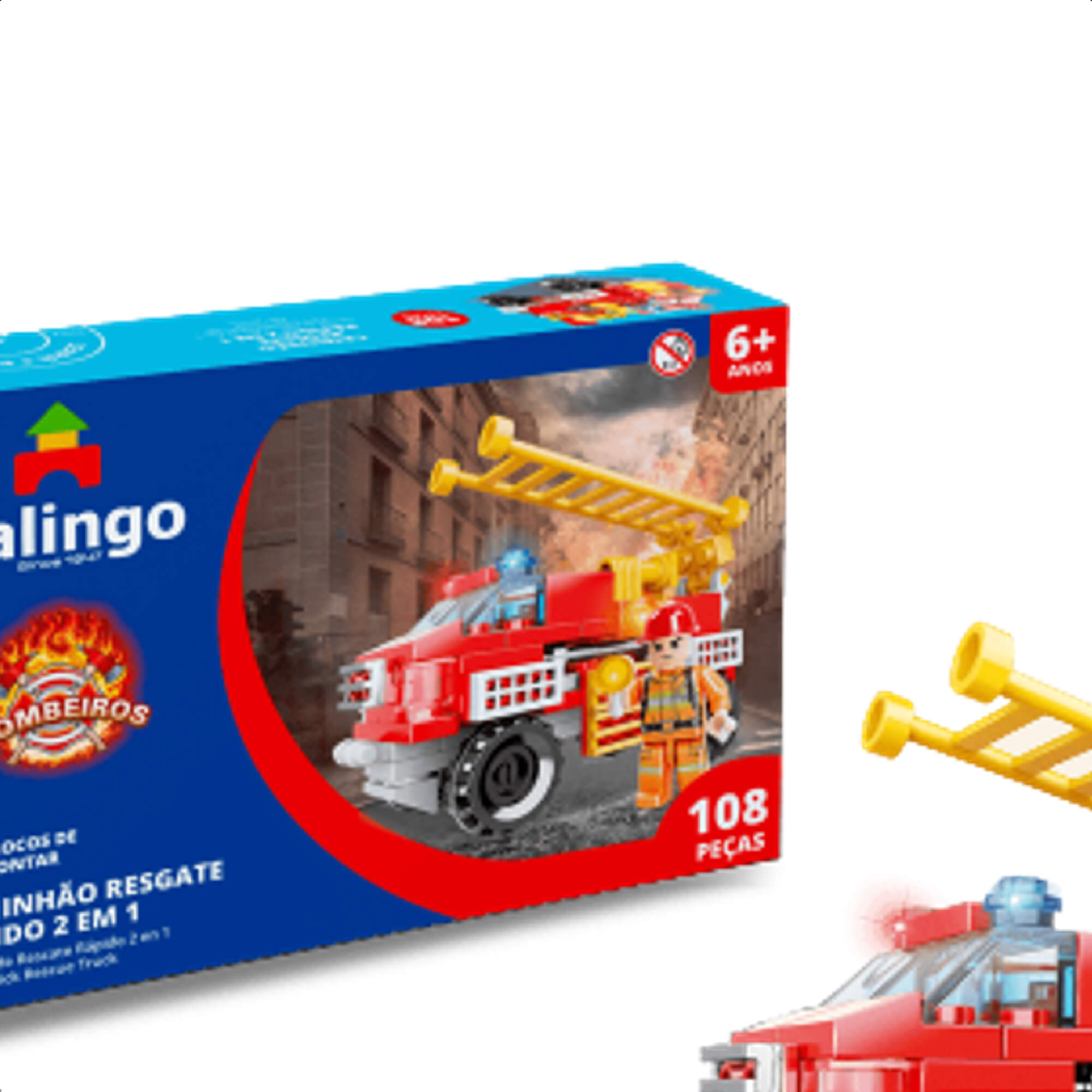 Brinquedo De Encaixe Bombeiros Caminhão Resgate Rápido 2 Em 1 108 Peças +6 Anos Xalingo 28165
