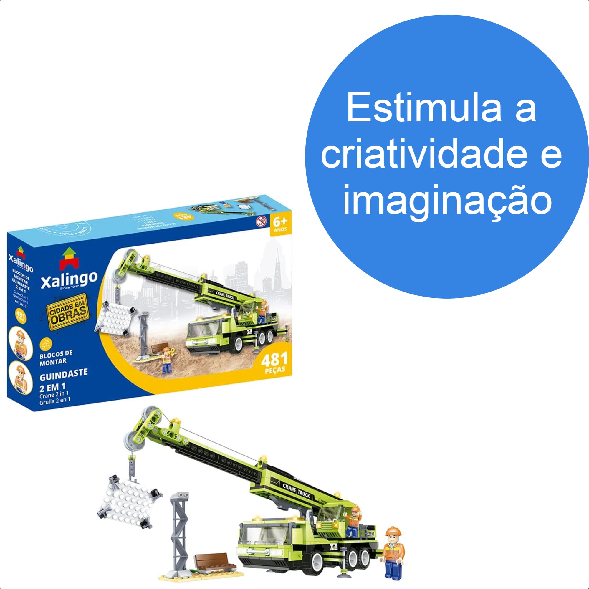 Brinquedo de Encaixe 481 Peças Cidade em Obras Guindaste 2 em 1 +6 Anos Xalingo - 28232