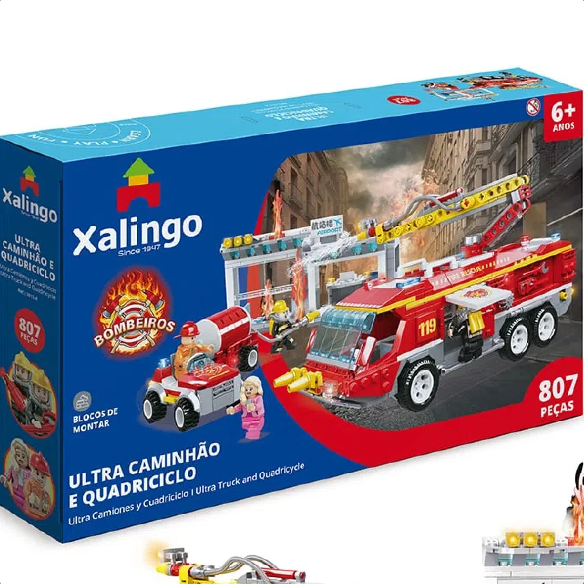Brinquedo De Encaixe Bombeiros Ultra Caminhão E Quadriciclo 807 Peças +6 Anos Xalingo 28154