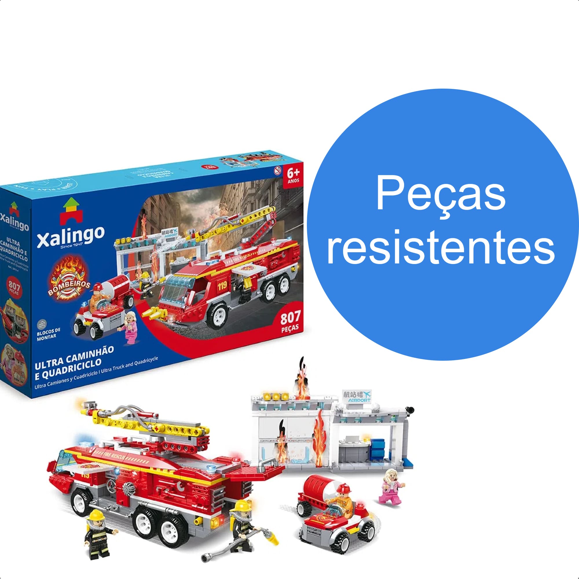 Brinquedo De Encaixe Bombeiros Ultra Caminhão E Quadriciclo 807 Peças +6 Anos Xalingo 28154