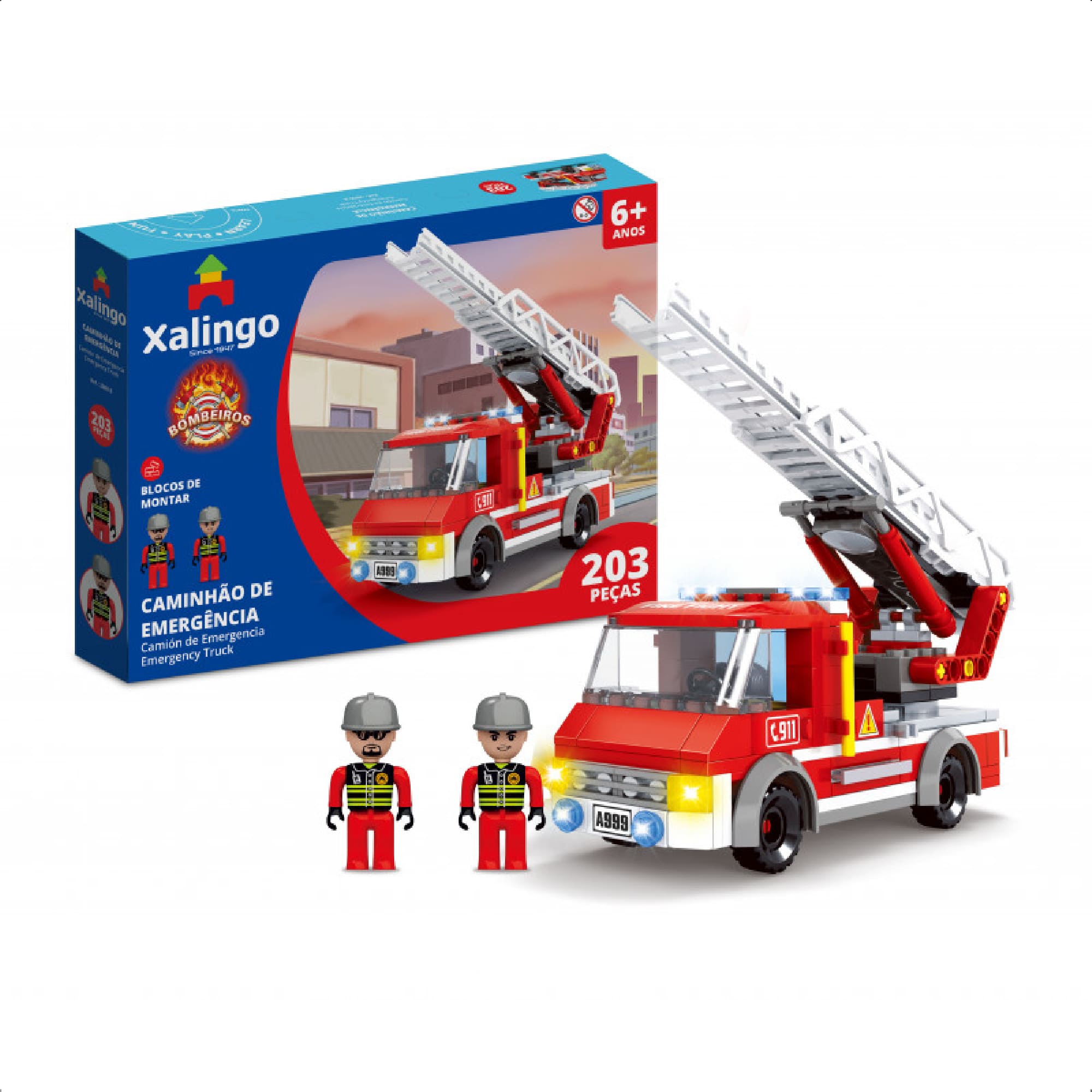 Brinquedo De Encaixe Bombeiros Caminhão De Emergência 203 Peças +6 Anos Educativo Xalingo-28009