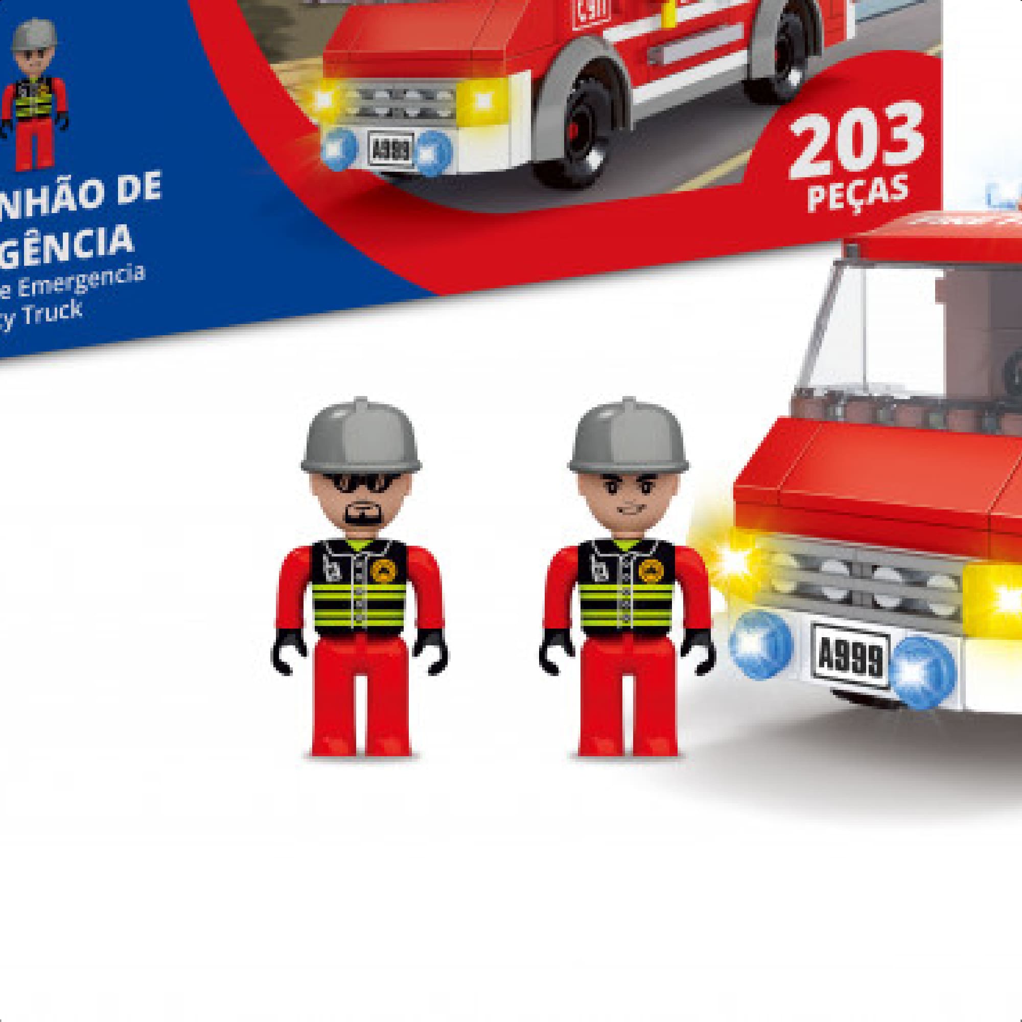 Brinquedo De Encaixe Bombeiros Caminhão De Emergência 203 Peças +6 Anos Educativo Xalingo-28009