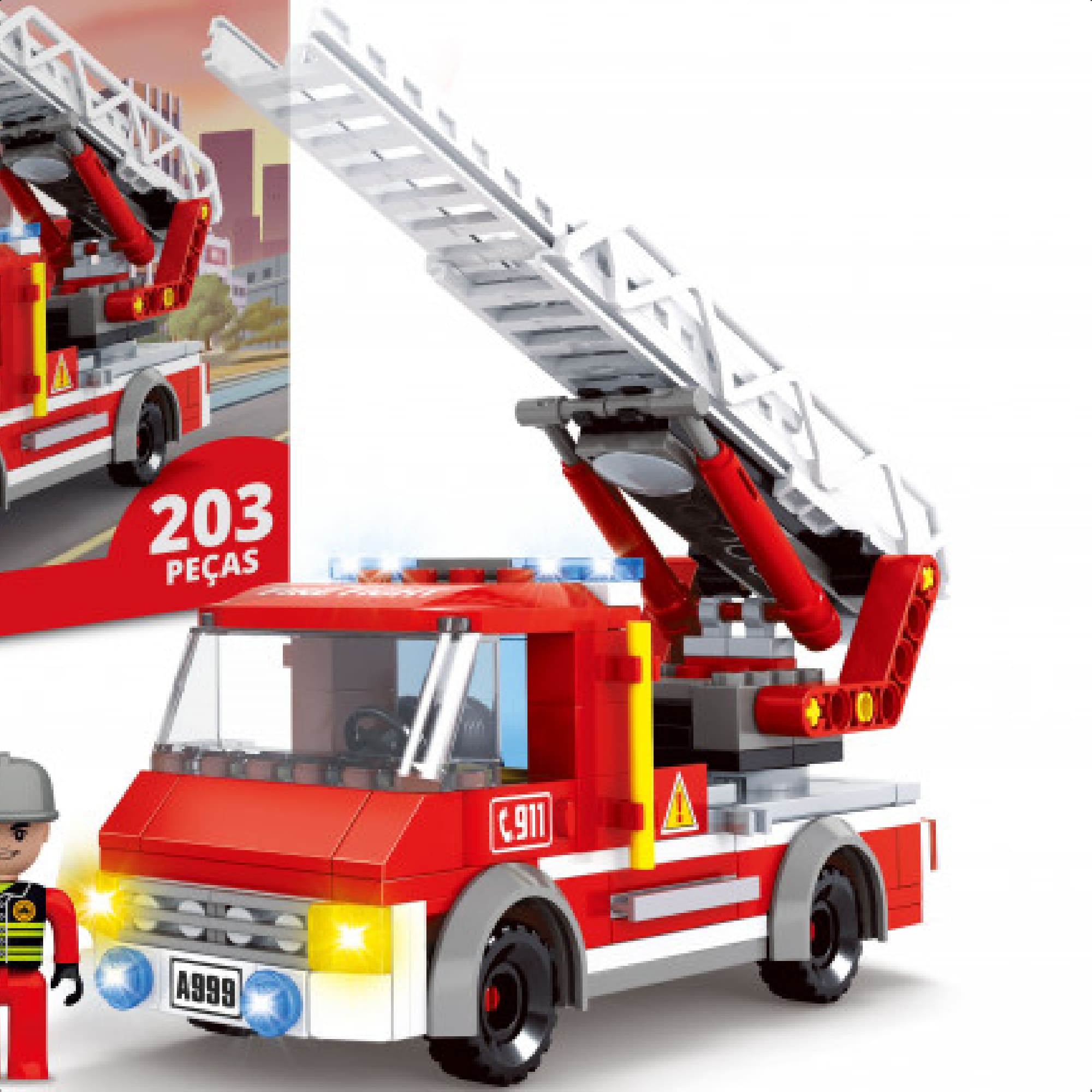 Brinquedo De Encaixe Bombeiros Caminhão De Emergência 203 Peças +6 Anos Educativo Xalingo-28009