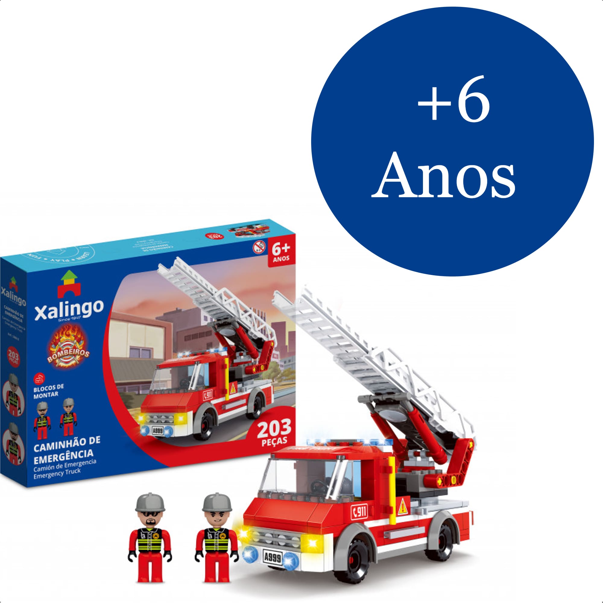 Brinquedo De Encaixe Bombeiros Caminhão De Emergência 203 Peças +6 Anos Educativo Xalingo-28009