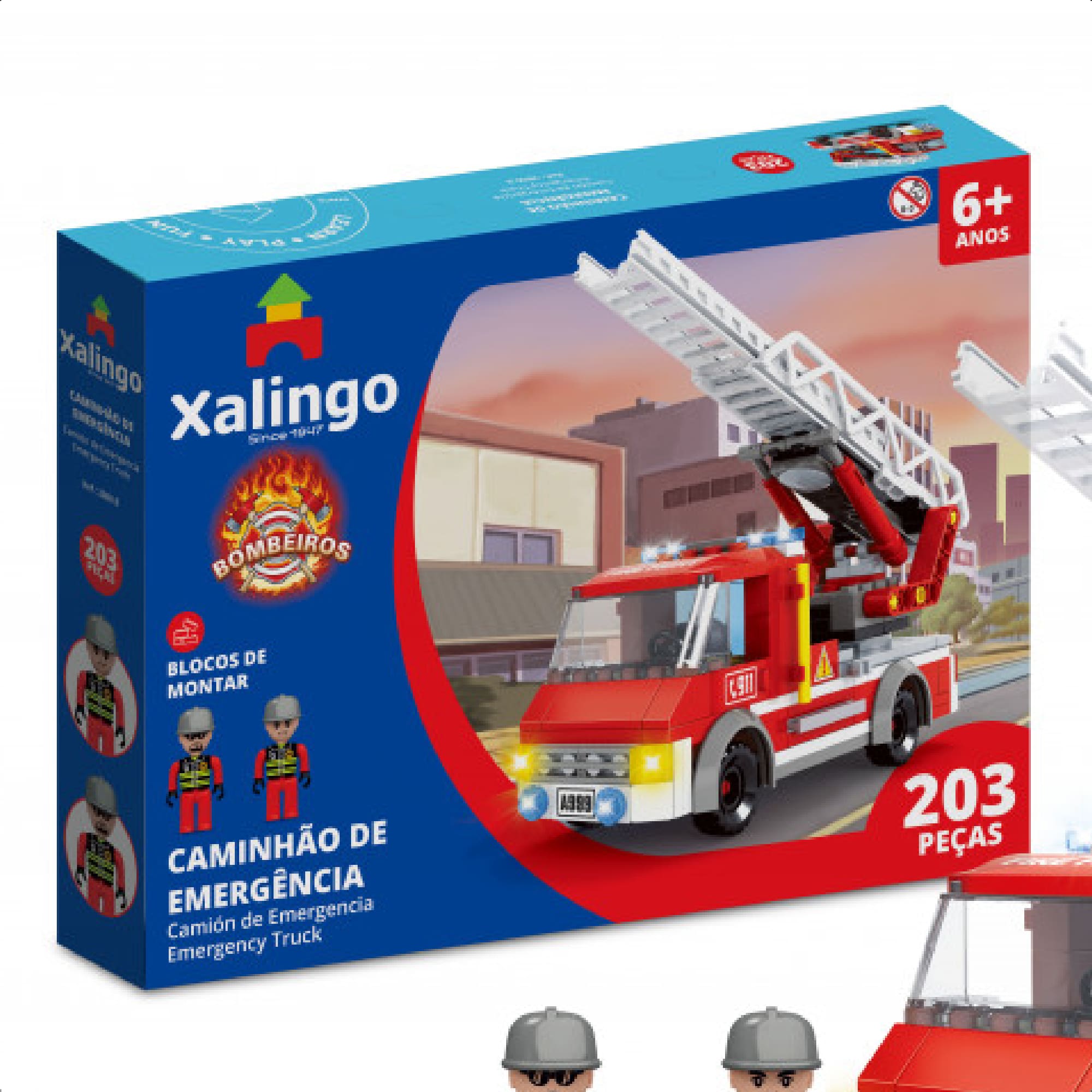 Brinquedo De Encaixe Bombeiros Caminhão De Emergência 203 Peças +6 Anos Educativo Xalingo-28009