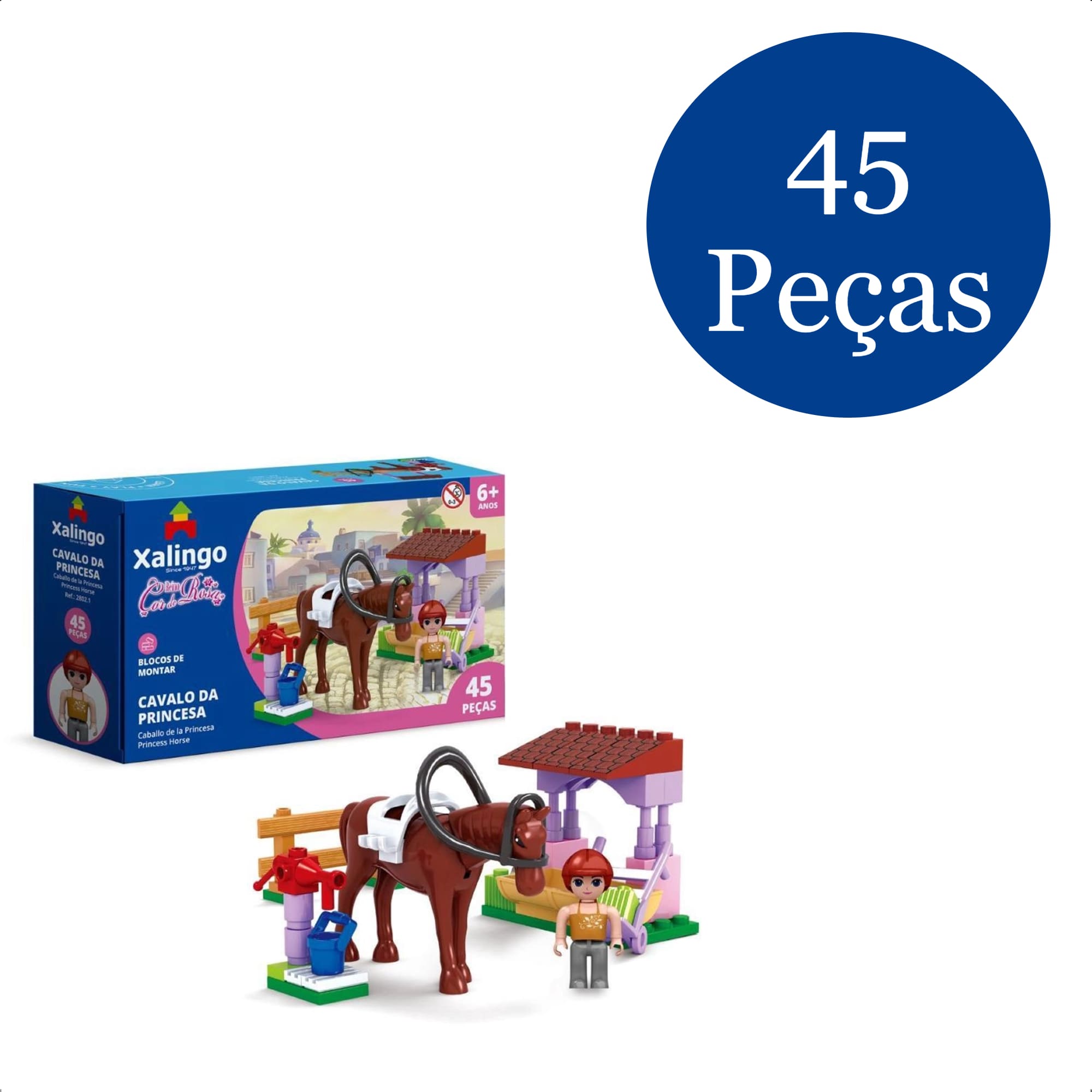 Brinquedo Encaixe Mundo Encantado Cavalo Da Princesa 45 Pçs Fácil Encaixe +6 Anos Xalingo 28021