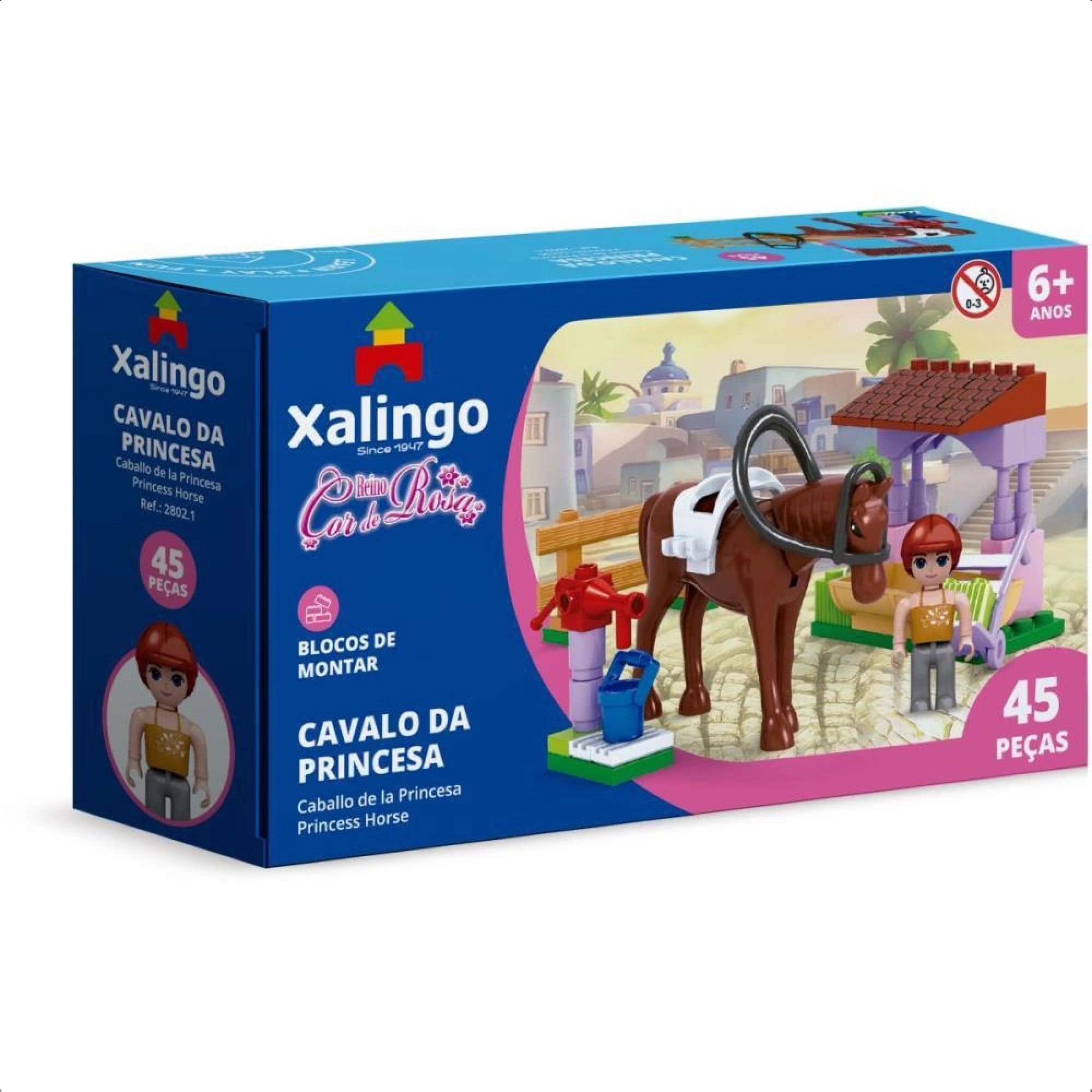 Brinquedo Encaixe Mundo Encantado Cavalo Da Princesa 45 Pçs Fácil Encaixe +6 Anos Xalingo 28021