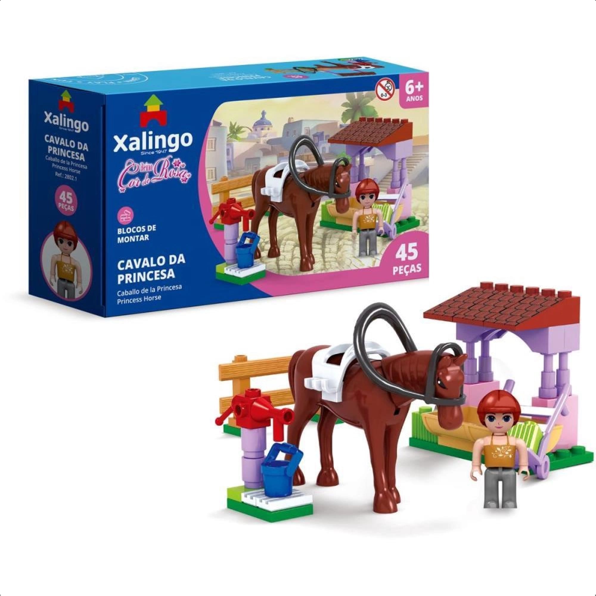 Brinquedo Encaixe Mundo Encantado Cavalo Da Princesa 45 Pçs Fácil Encaixe +6 Anos Xalingo 28021