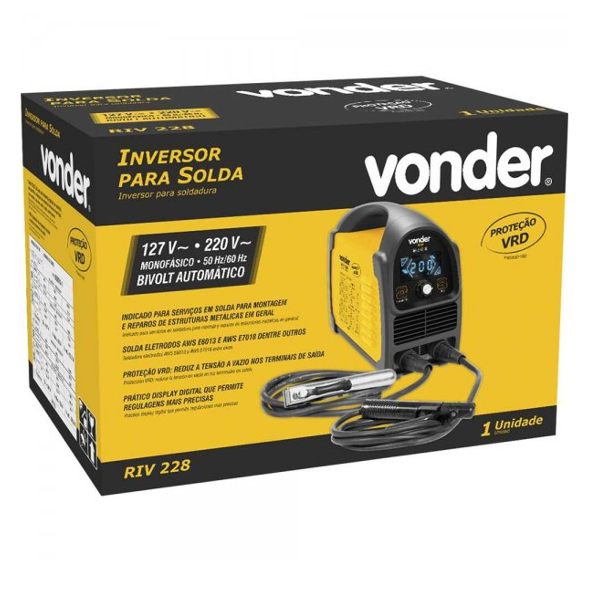 Inversor Solda Eletrodo e TIG Bivolt com Display LED Vonder RIV 228 - 6878228000