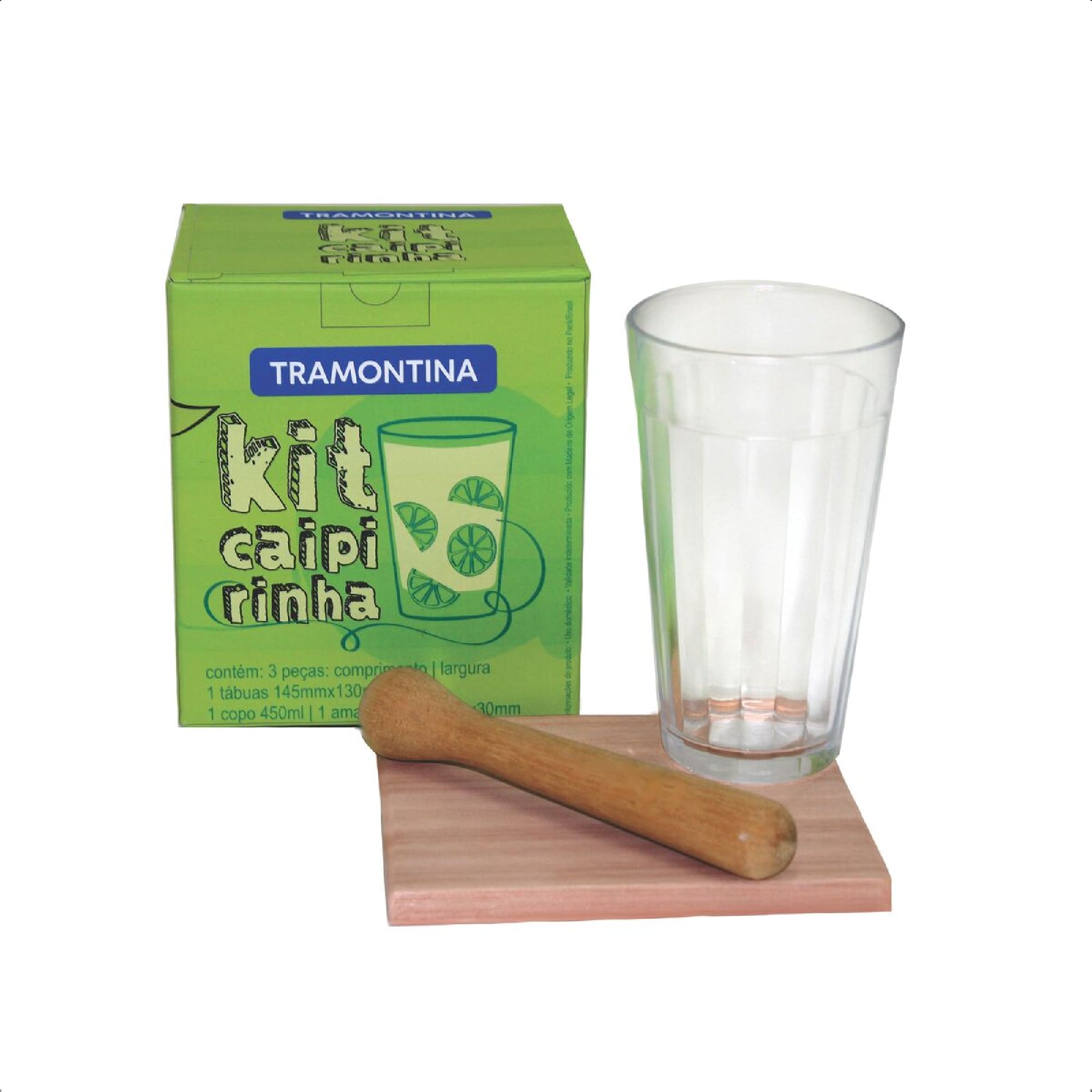 Kit Caipirinha Copo Tábua Amassador De Madeira Mogno Africano Tramontina Cozinha Festa 10239681