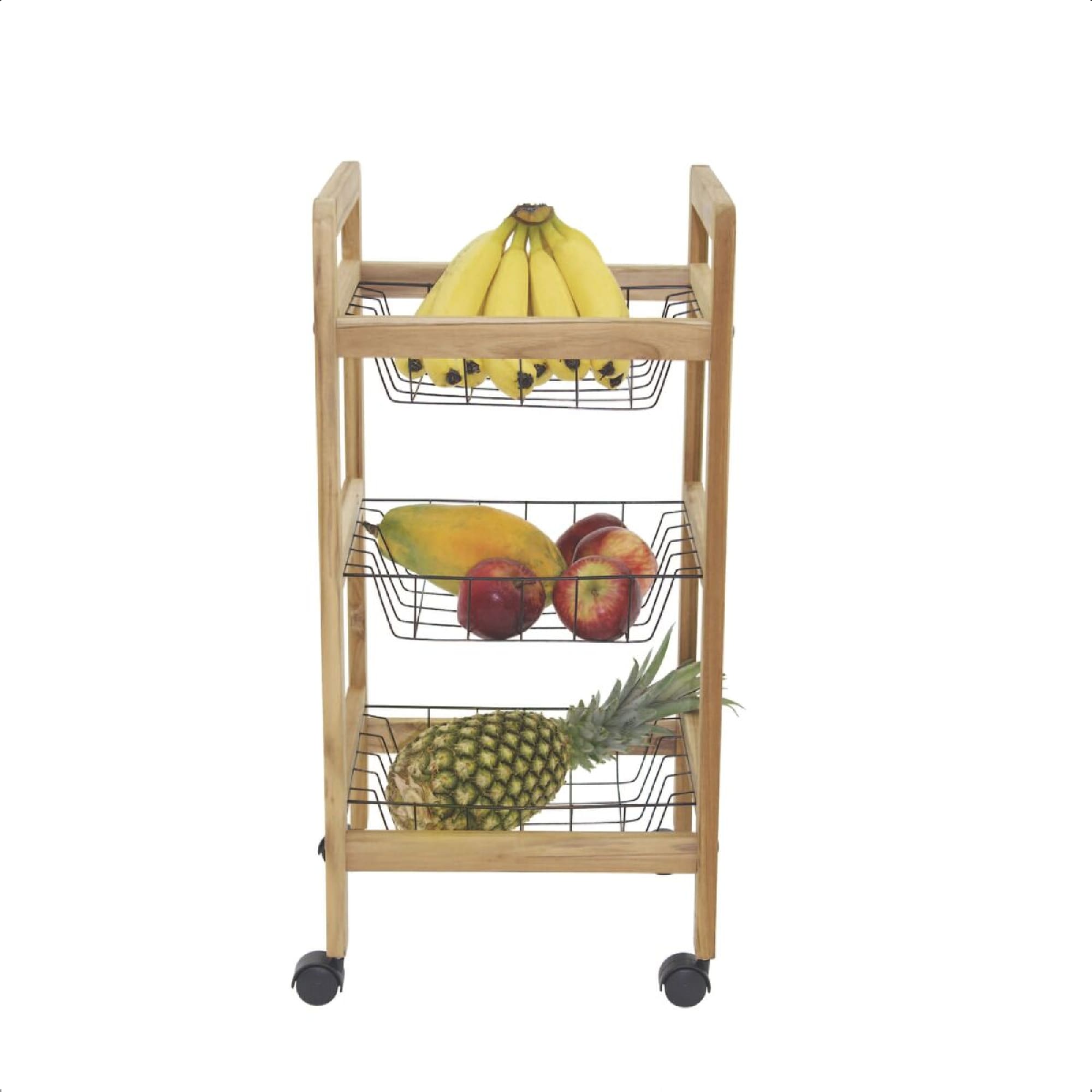 Fruteira Utilínea 3 Cestos com Rodinhas Madeira Teca Compacta Tramontina - 13166352