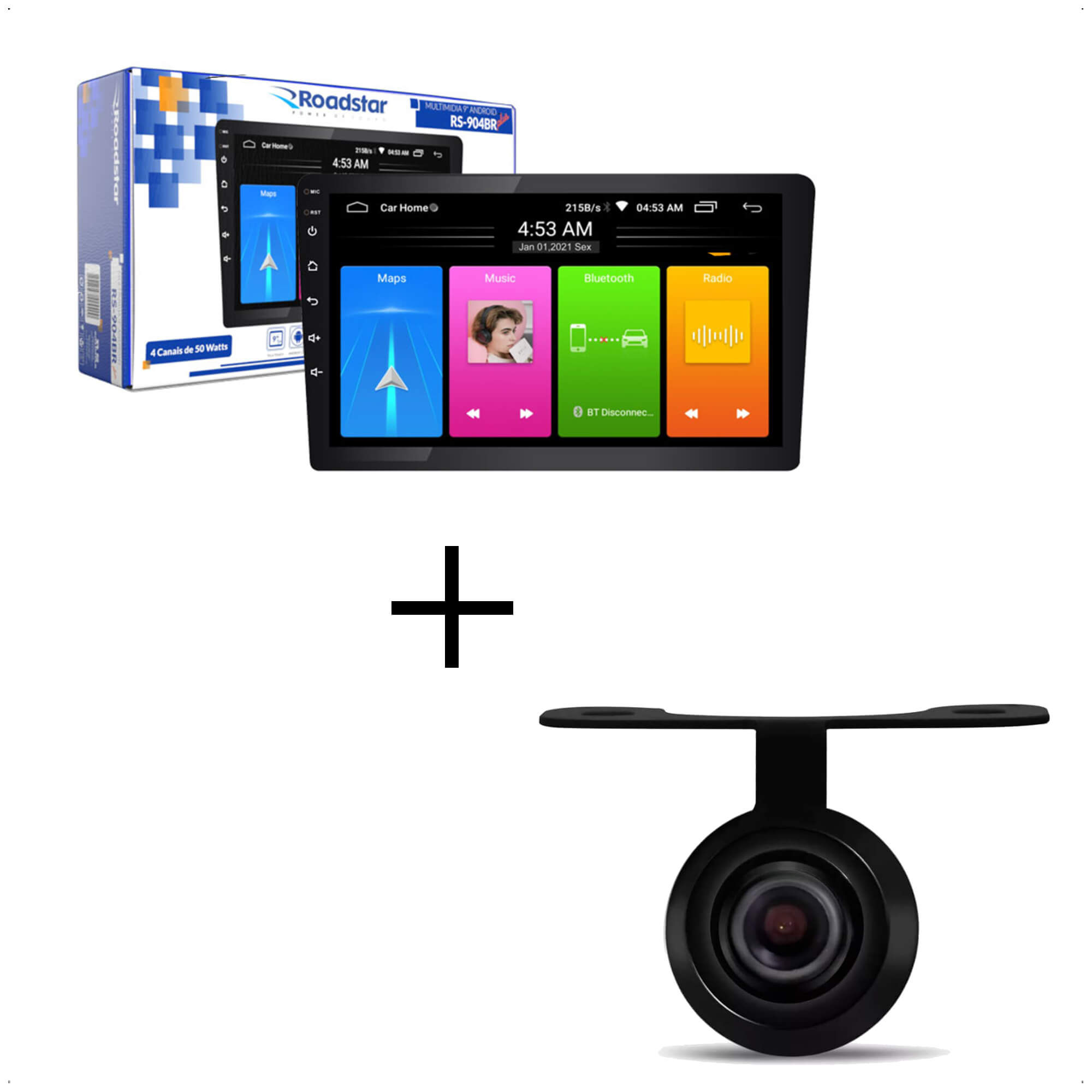 Kit Central Multimídia 2 din Android 10.1 MP5 9 pol RS904BR Plus + Câmera de ré