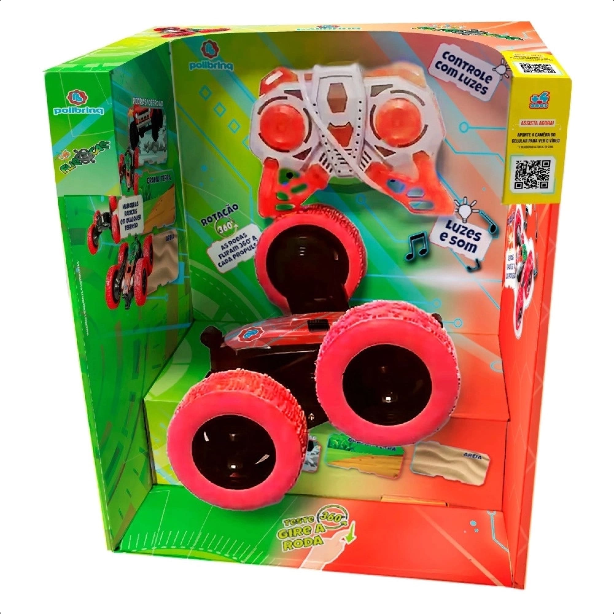Carrinho de Controle Remoto Flipcar Manobras 4x4 Bateria Recarregável +4 Anos Polibrinq - CAR2262