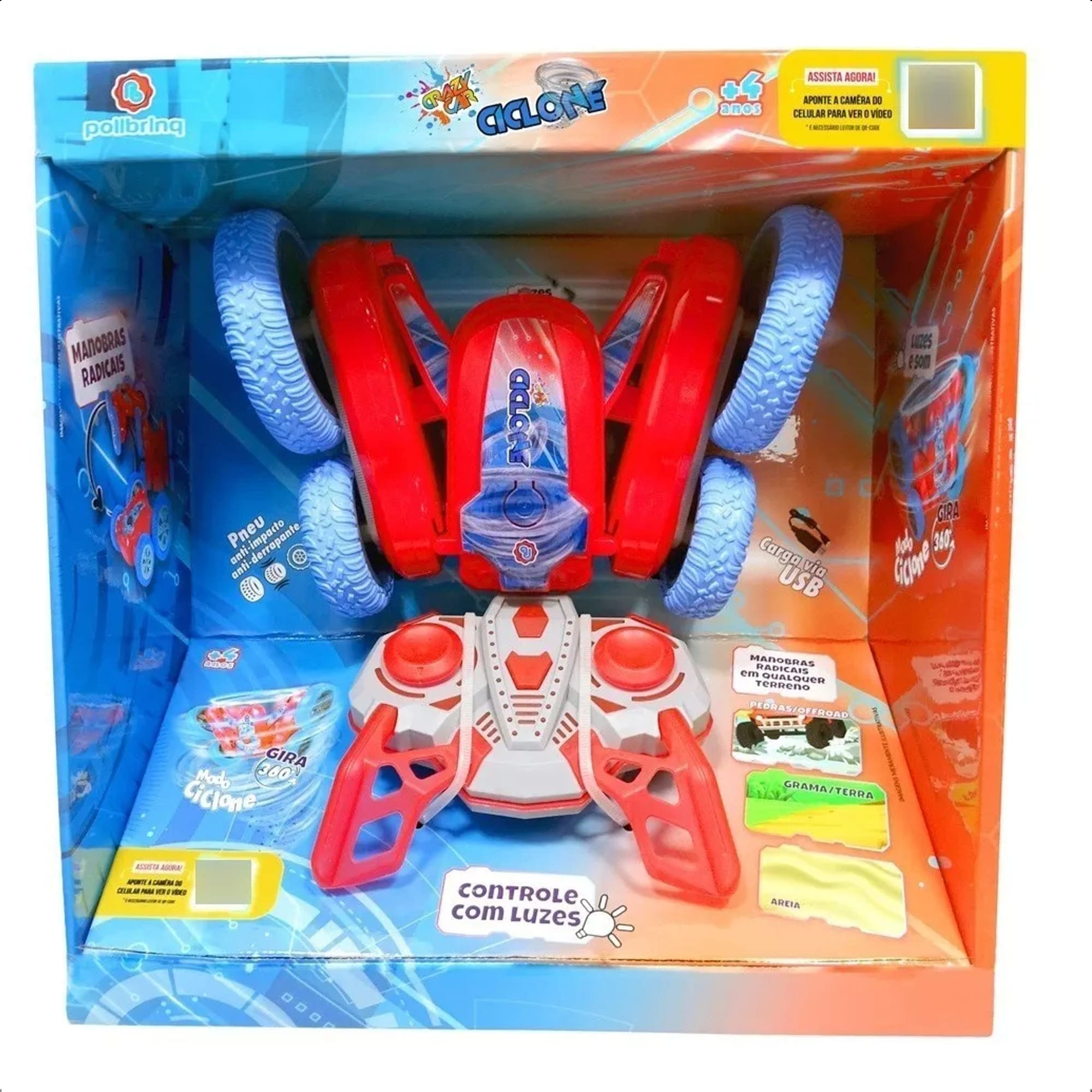 Brinquedo Carrinho de Controle Remoto Giro 360° Graus Ciclone Roda +4 Anos Polibrinq - CAR2263
