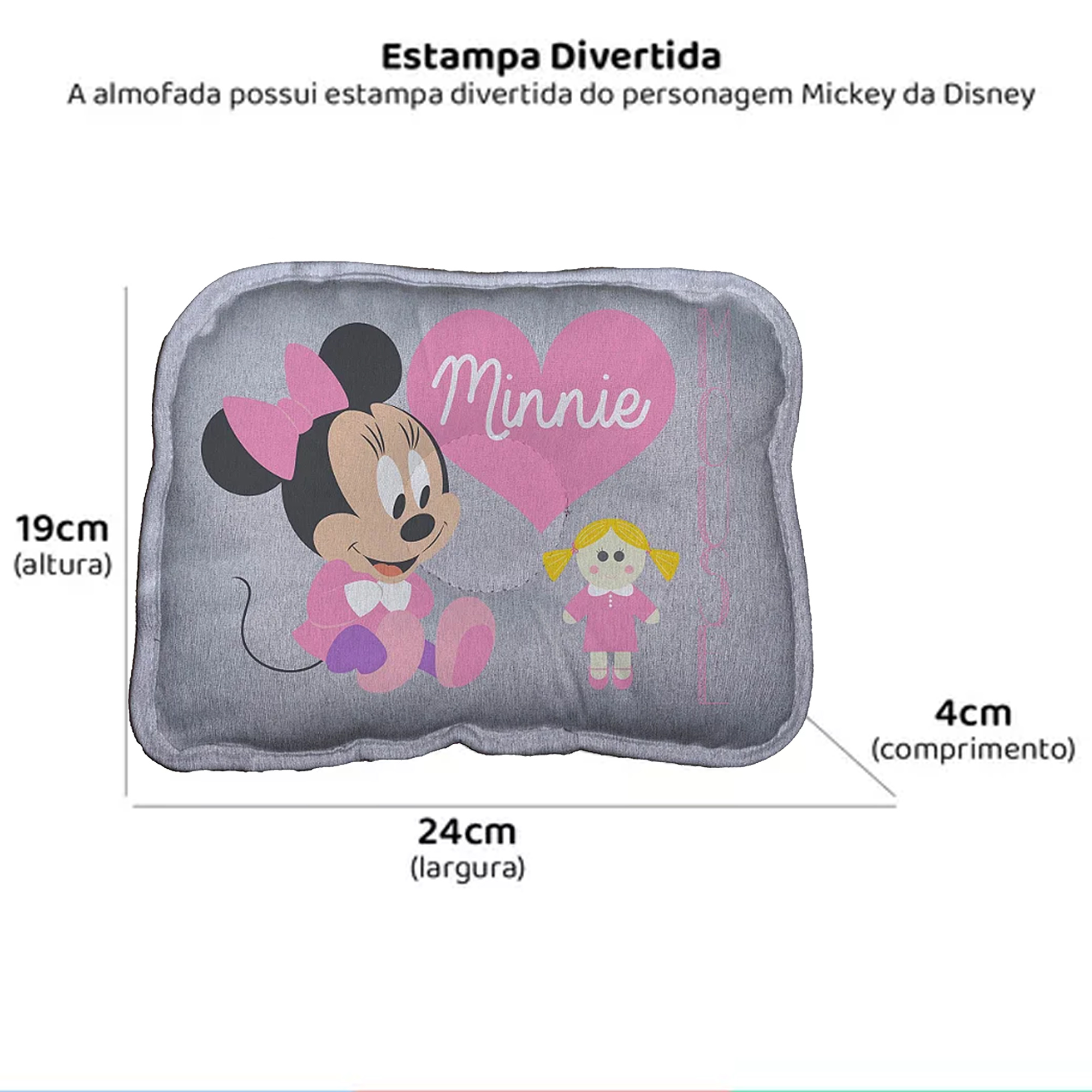 Almofada para Berço e Carrinho de Bebê Recém Nascido Minnie Disney Confortável Baby Go - 03726