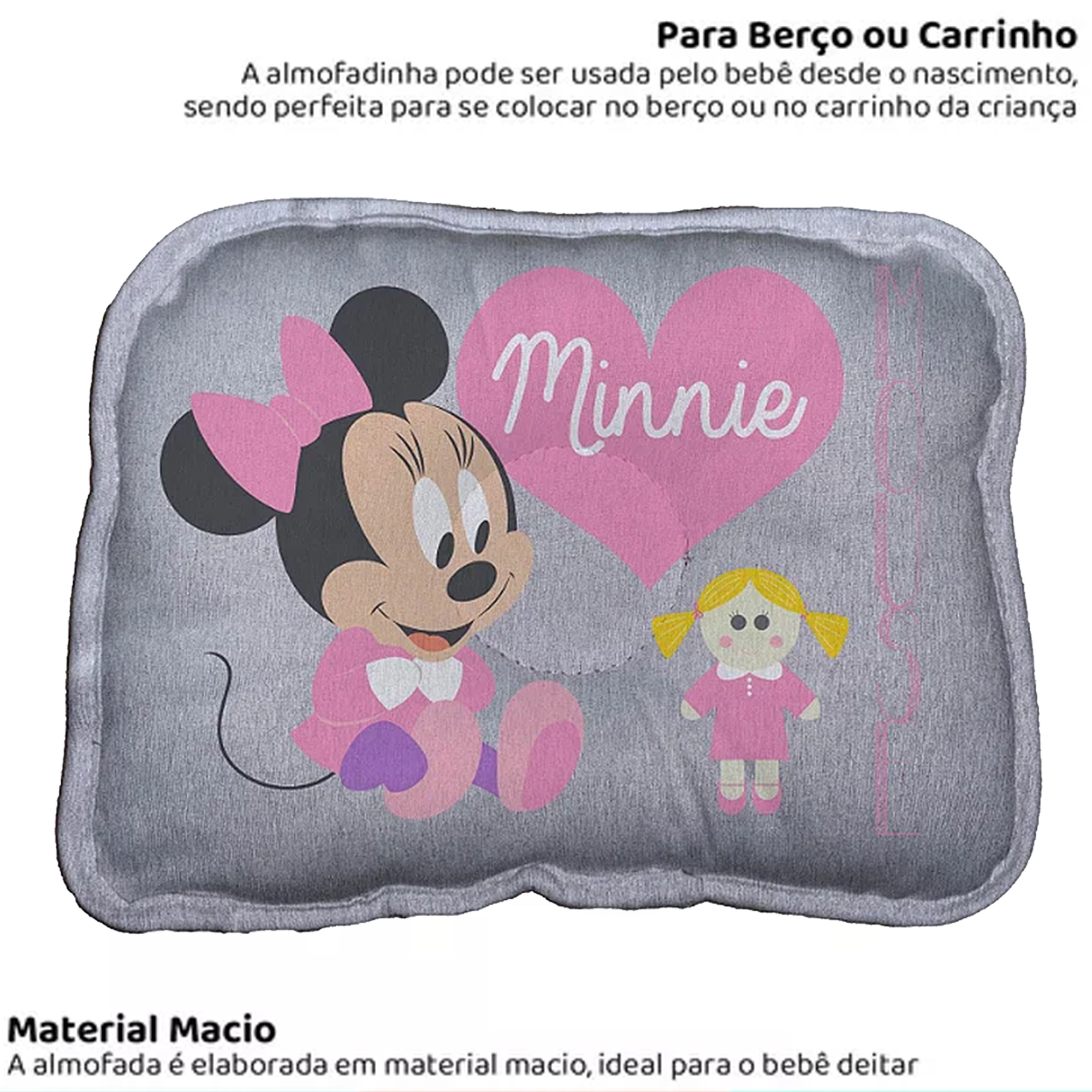 Almofada para Berço e Carrinho de Bebê Recém Nascido Minnie Disney Confortável Baby Go - 03726