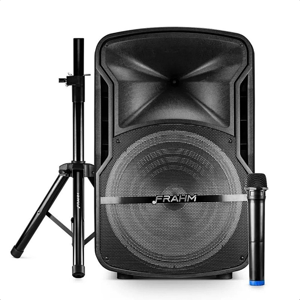 Kit Caixa De Som Ativa CM15 Com Tripé e Microfone Rms 500 Watts Alto-Falante 15" Frahm - 32273