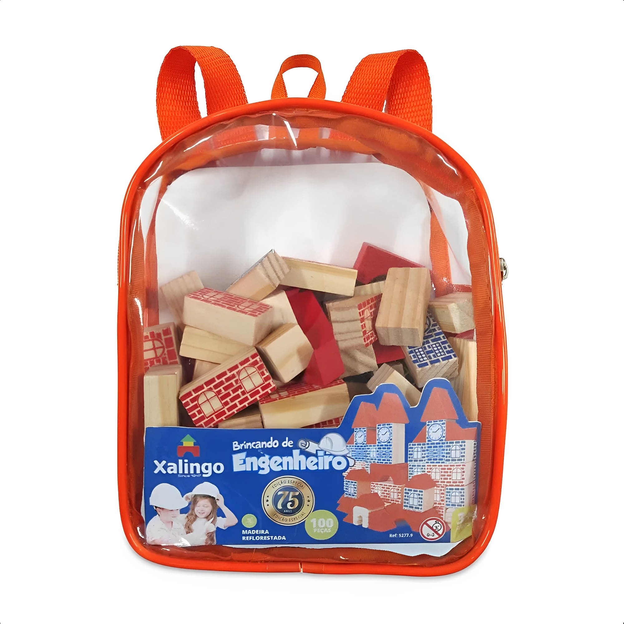 Brincando De Engenheiro Minha Mochilinha Infantil +3 Anos Com Brinquedos De Montar 100 Pçs 52779