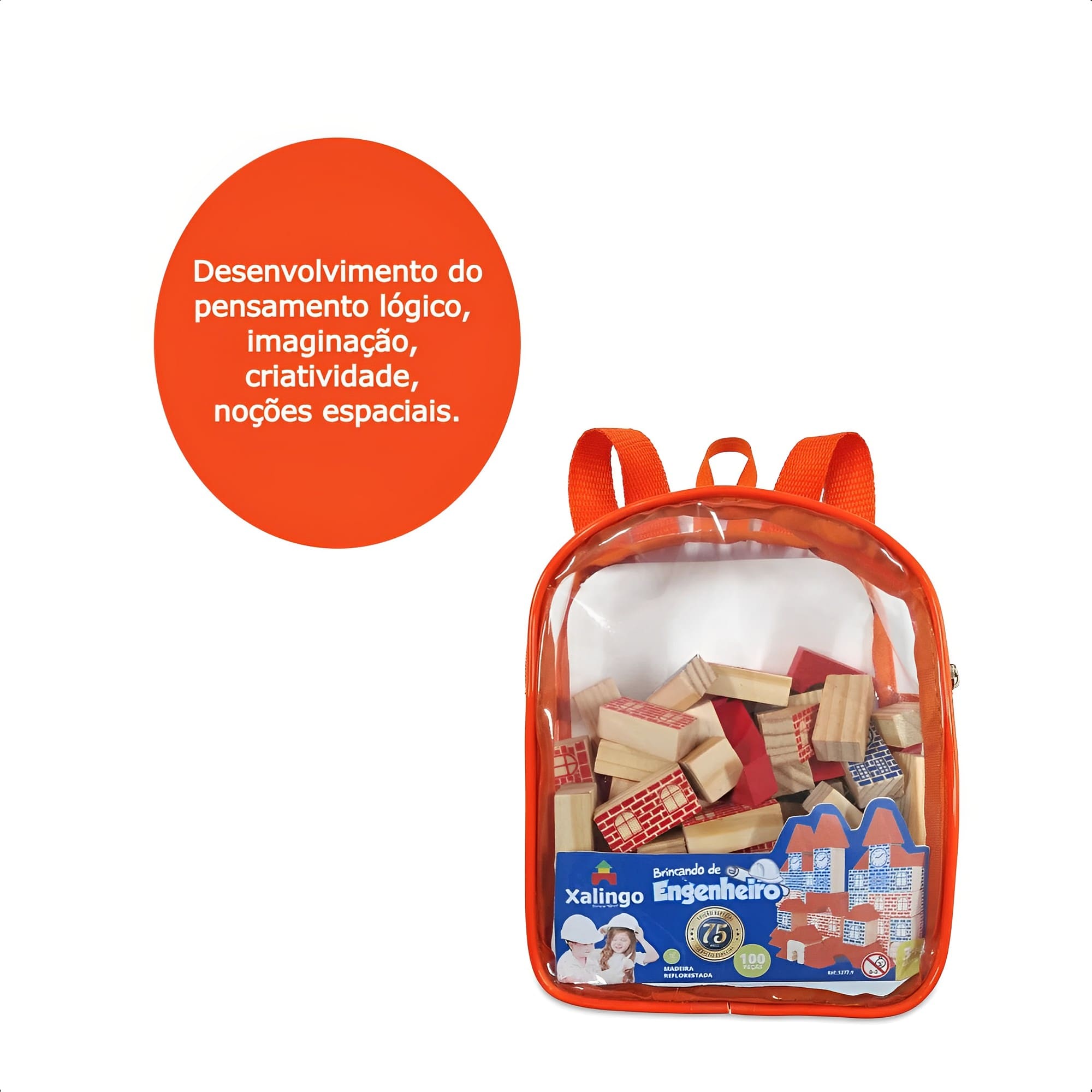 Brincando De Engenheiro Minha Mochilinha Infantil +3 Anos Com Brinquedos De Montar 100 Pçs 52779