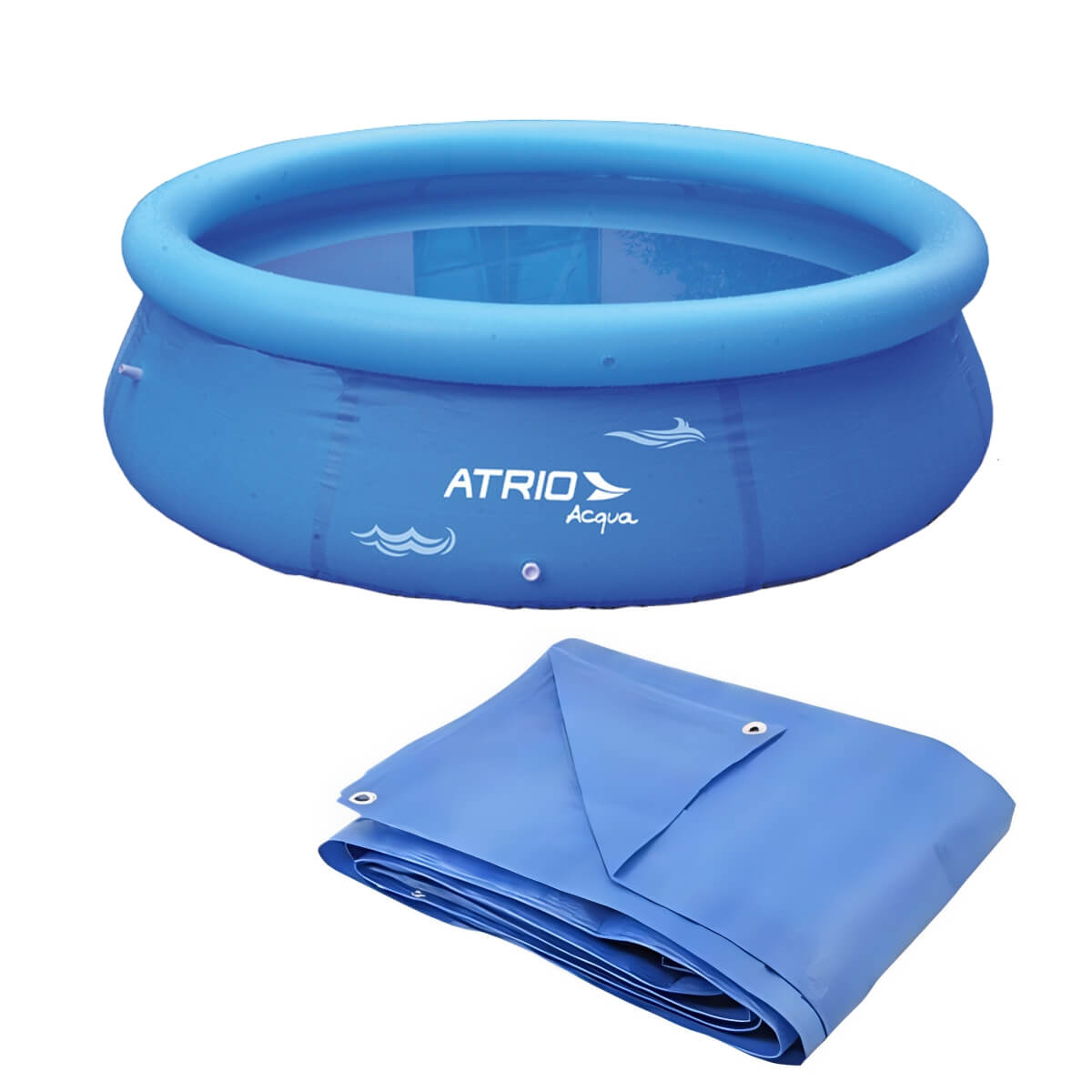 Kit Piscina Inflável Circular PVC Azul 2500L Atrio ES304 + Lona para Cobrir 3x3m