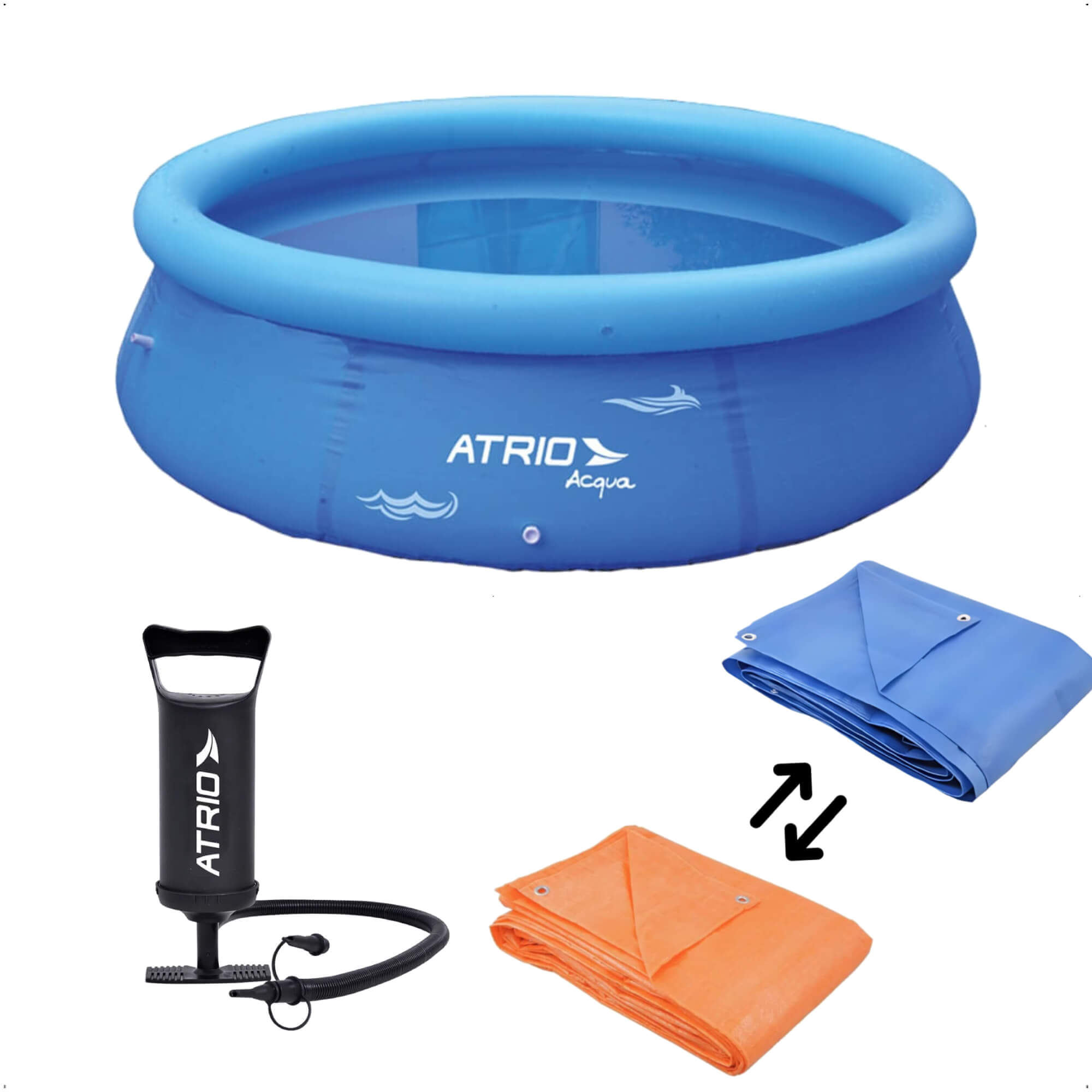 Kit Piscina Inflável Circular PVC Azul 2500L Atrio - ES304 + Bomba de ar + Lona para Cobrir 3x3m