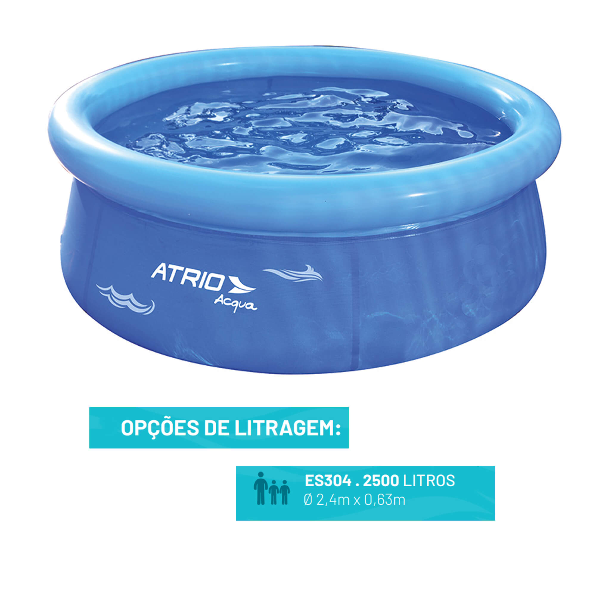 Kit Piscina Inflável Circular PVC Azul 2500L Atrio - ES304 + Bomba de ar + Lona para Cobrir 3x3m
