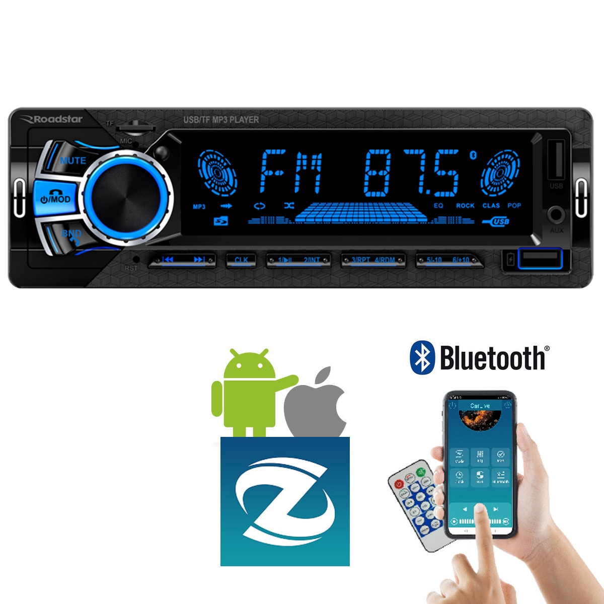 Kit Som Automotivo Roadstar Painel LED Fixo 7 Cores + Par de Alto Falantes 6 polegadas