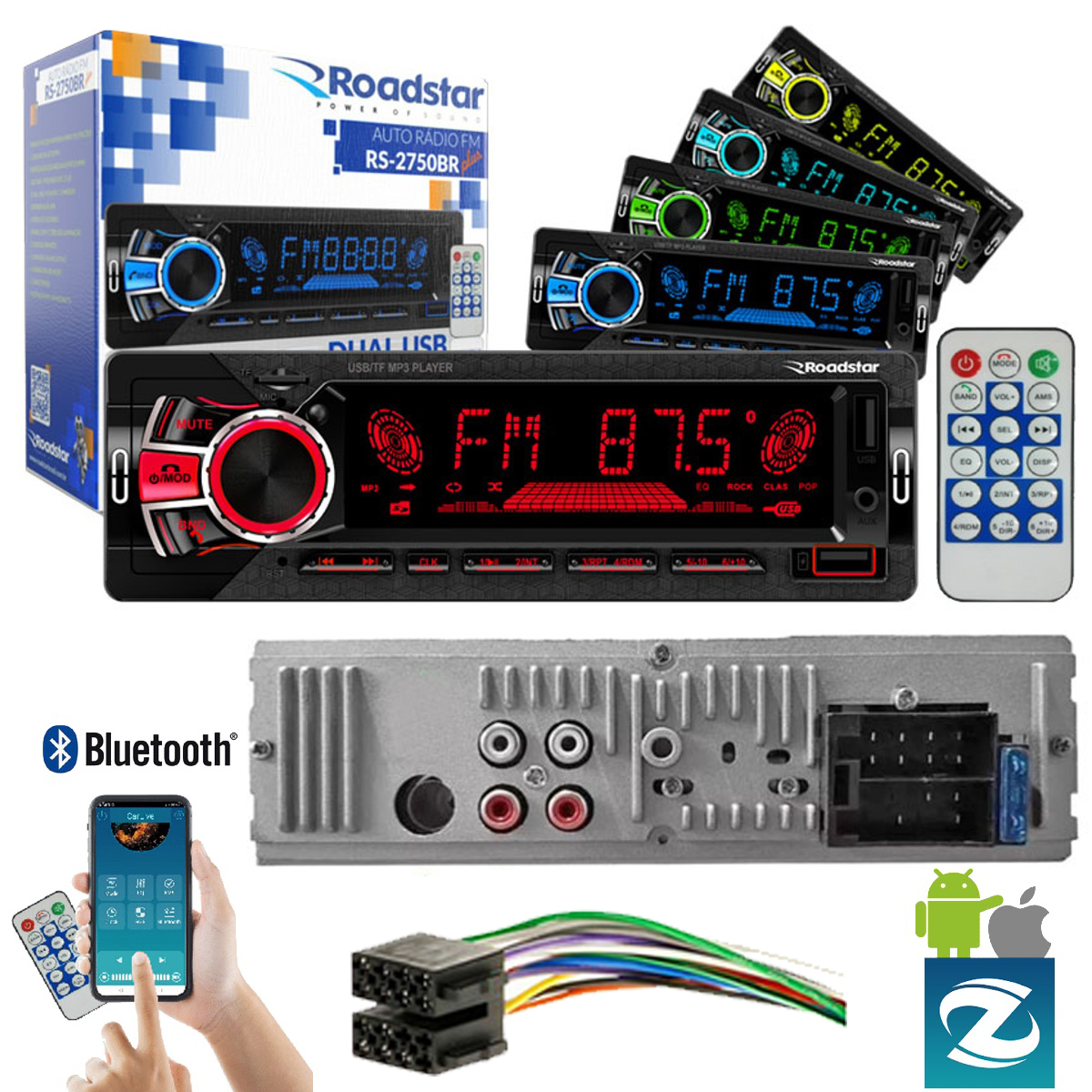 Kit Som Automotivo Roadstar Painel LED Fixo 7 Cores + Par de Alto Falantes 6 polegadas