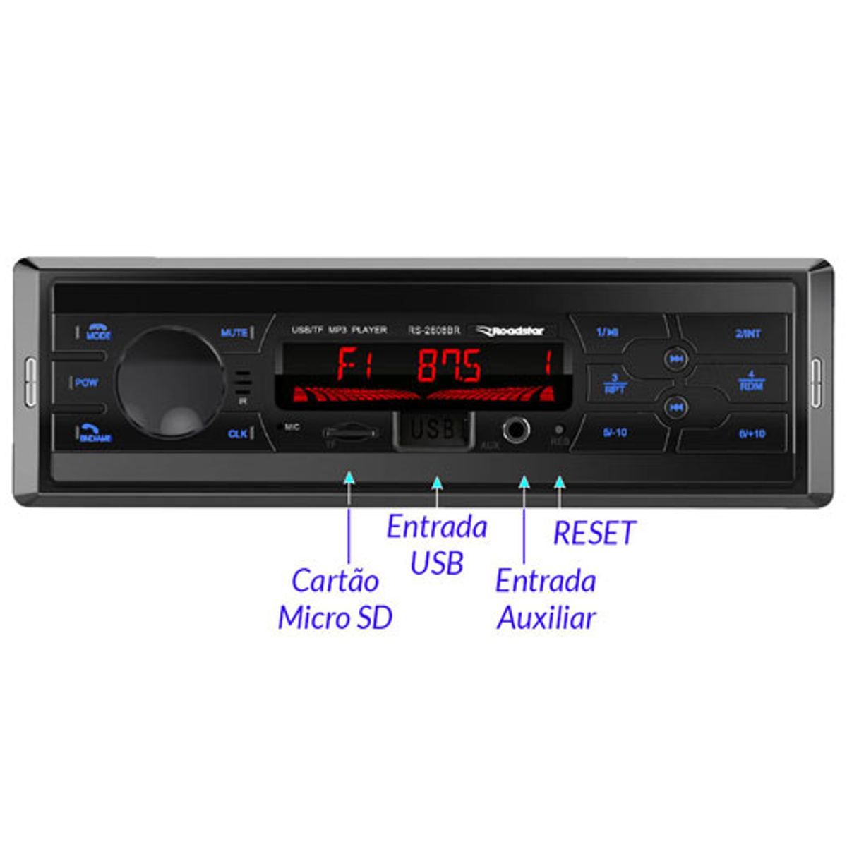 COMP Kit Rádio Automotivo Bluetooth Roadstar + Par Alto Falantes Bravox