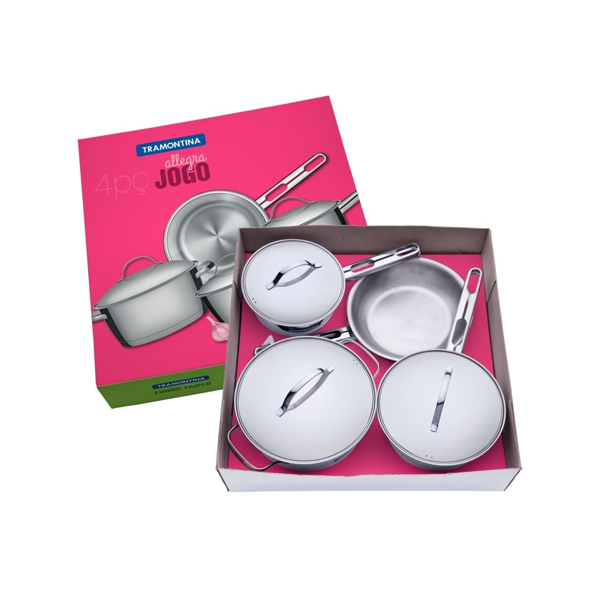 COMP Kit Conjunto de Panelas Aço Inox 4 Peças Allegra Tramontina + Fogão Elétrico 220V