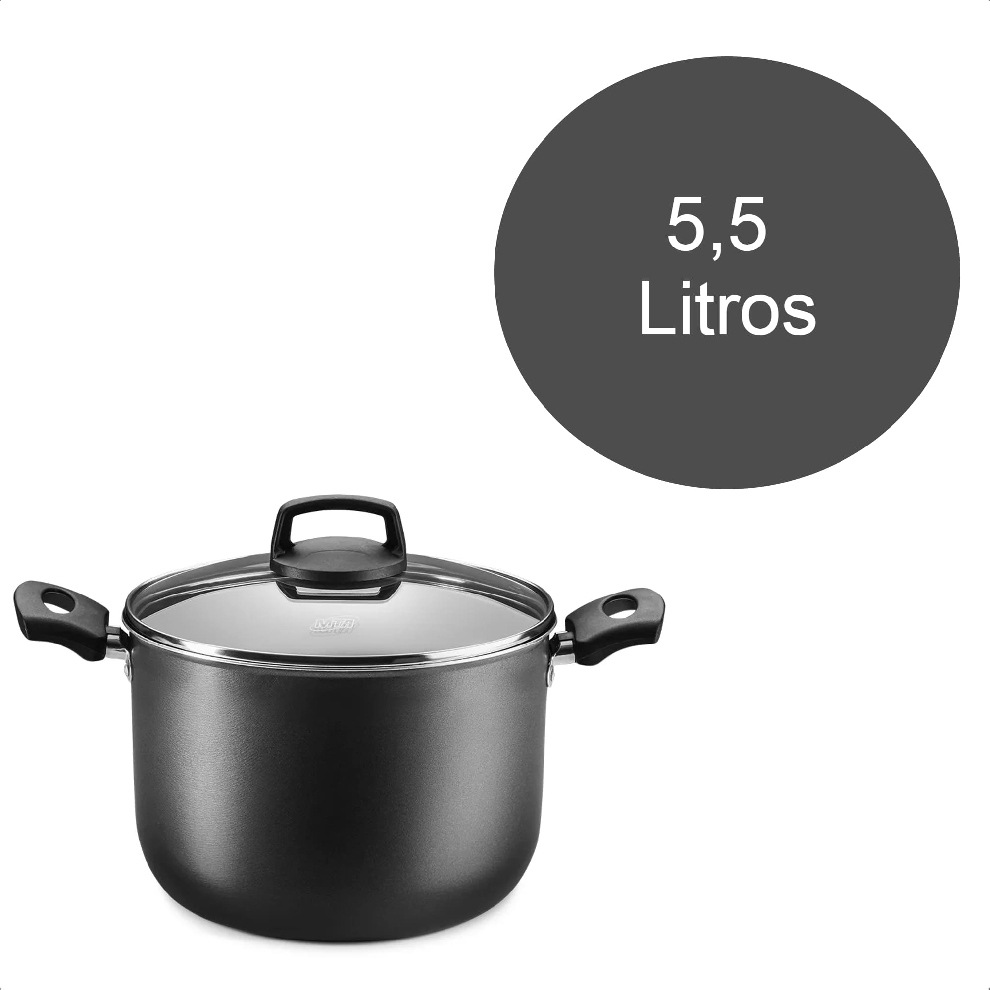 Caldeirão Antiaderente 5,5L Tampa Temperado com Alças 22cm x 14,5cm Alumínio Grafite - MTA 8868