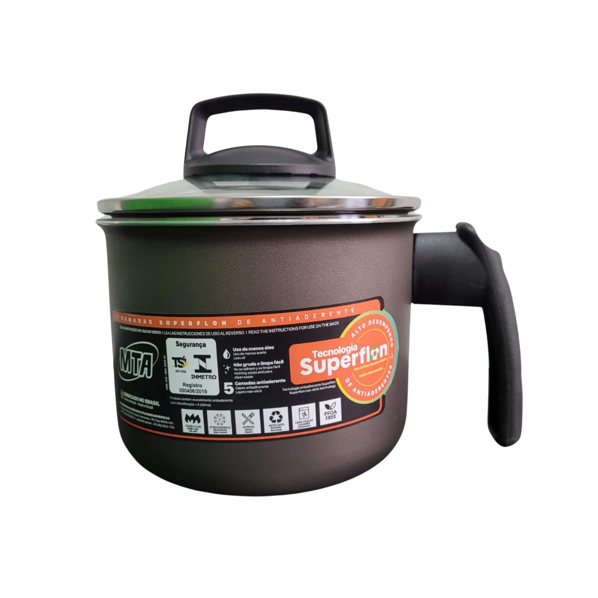 Fervedor Caneco 1,7L Antiaderente Superflon Com Tampa de Vidro Alumínio Grafite Cozinha N14 MTA 877