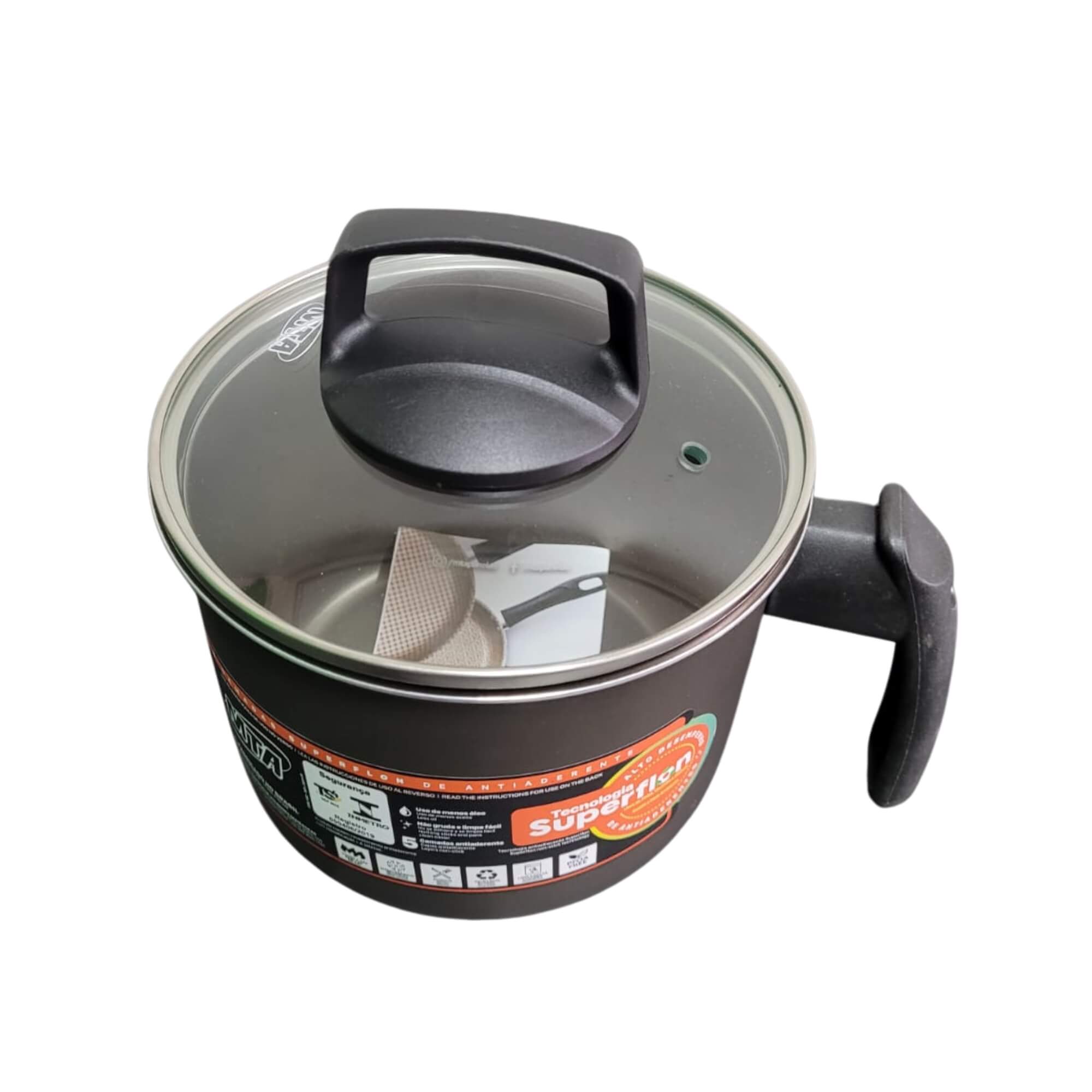 Fervedor Caneco 1,7L Antiaderente Superflon Com Tampa de Vidro Alumínio Grafite Cozinha N14 MTA 877