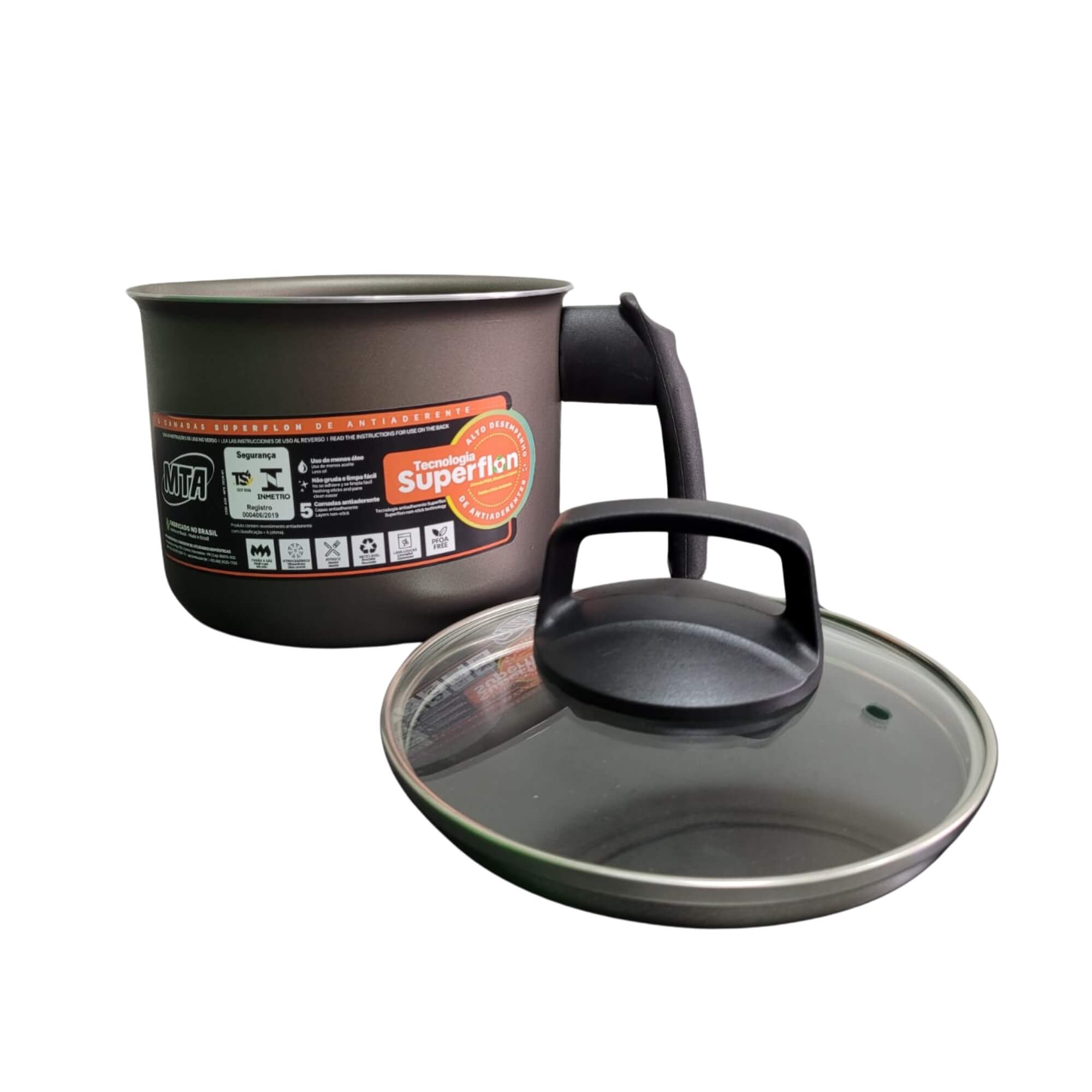 Fervedor Caneco 1,7L Antiaderente Superflon Com Tampa de Vidro Alumínio Grafite Cozinha N14 MTA 877