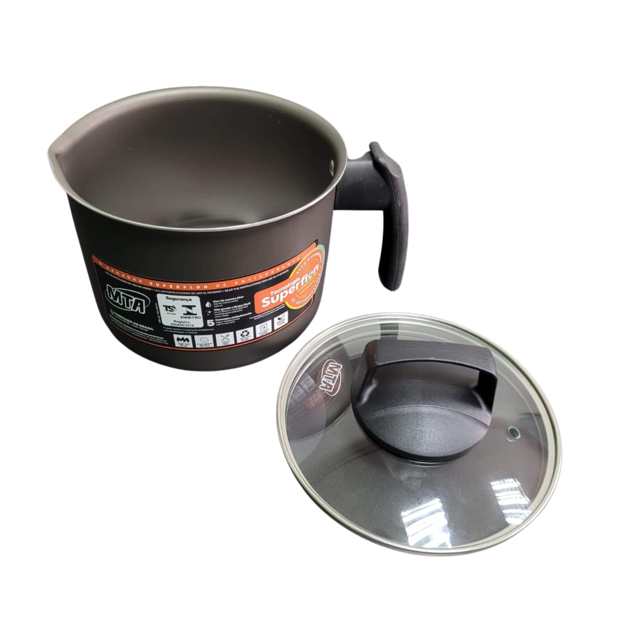 Fervedor Caneco 1,7L Antiaderente Superflon Com Tampa de Vidro Alumínio Grafite Cozinha N14 MTA 877