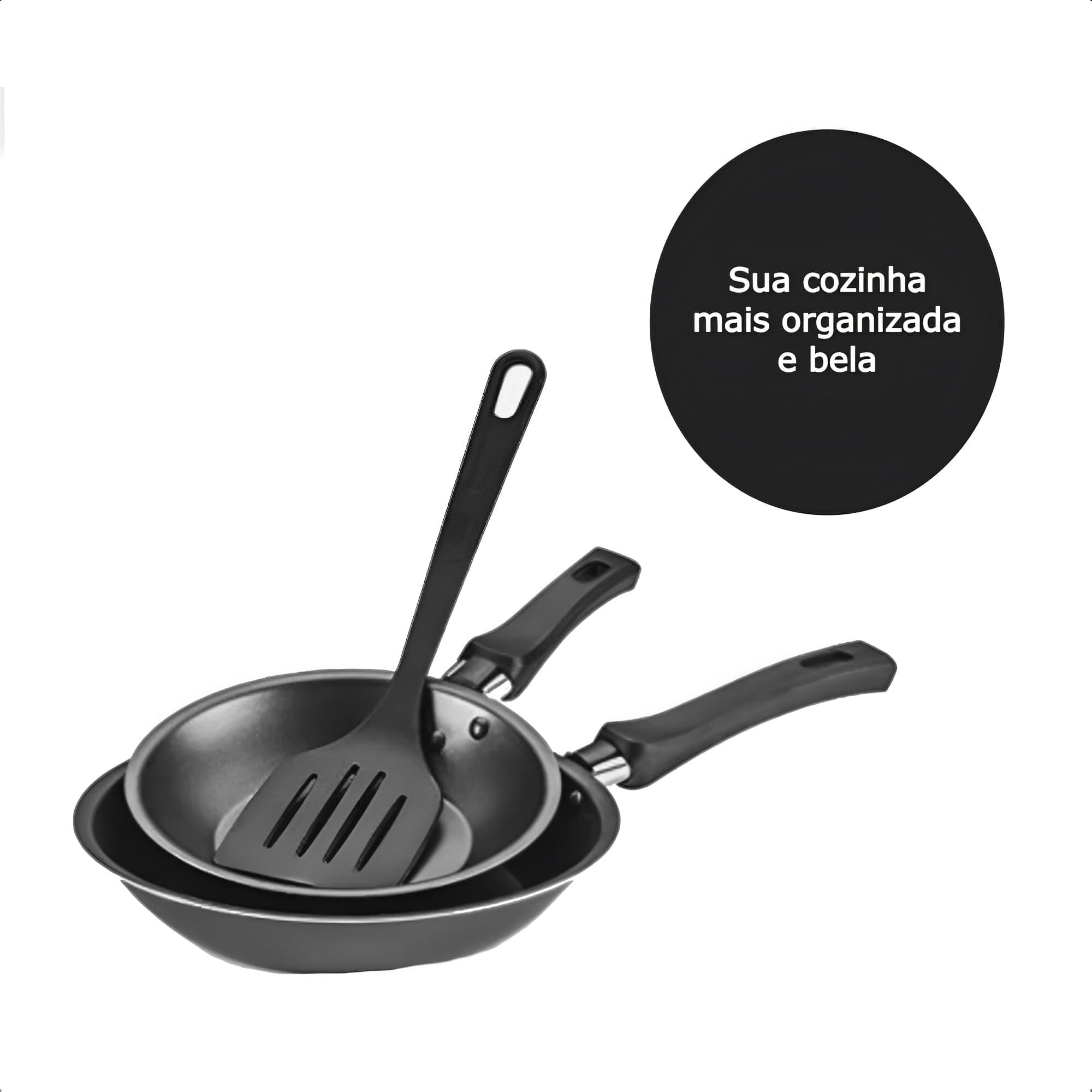 Jogo com 2 Frigideiras Antiaderente com Espátula Revestimento de Alumínio Cozinha N16 N20 MTA - 387