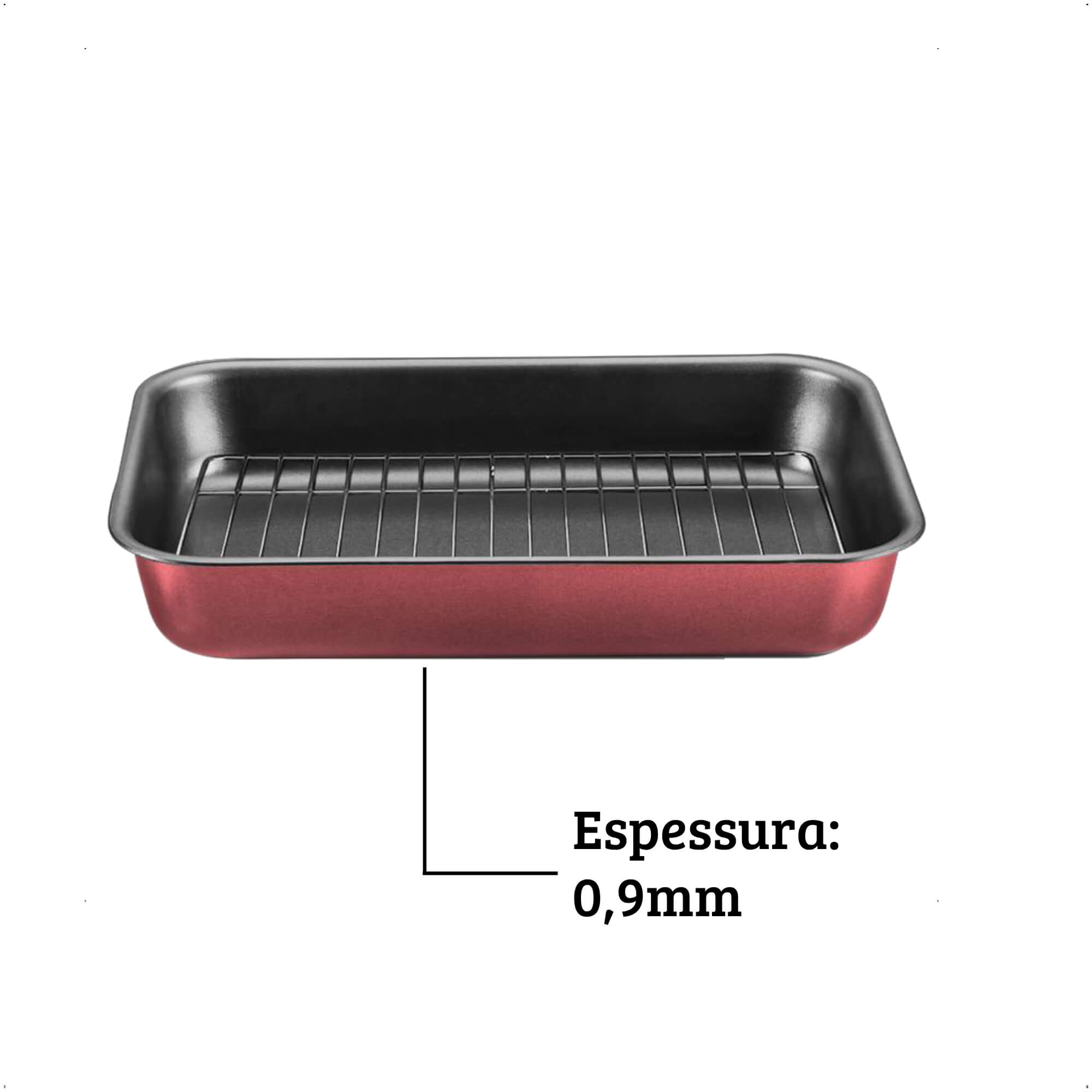 Assadeira Retangular Alta com Grelha 4,6L Antiaderente 37x27x6cm N3 Cor Cereja Cozinha MTA - 8990