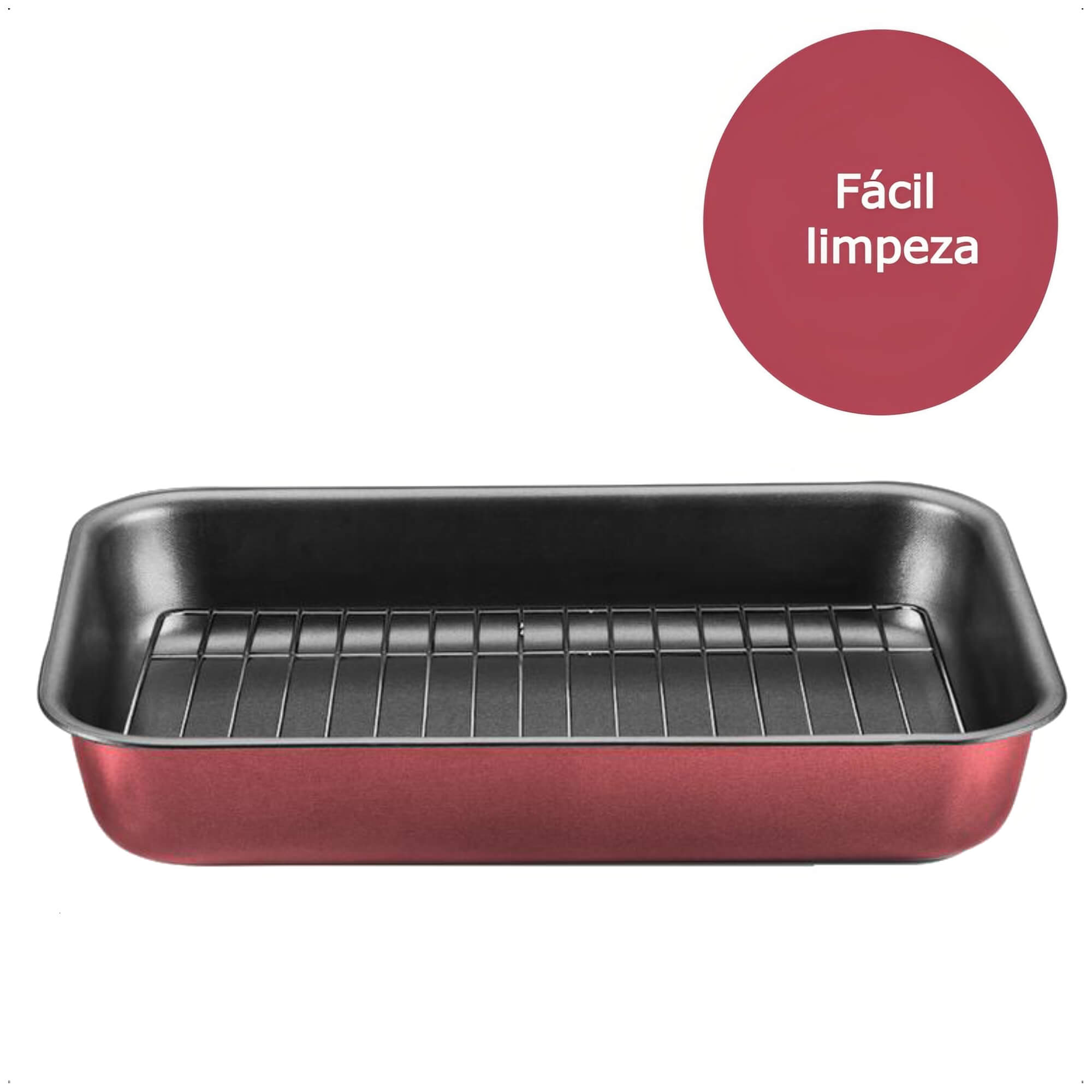 Assadeira Retangular Alta com Grelha 4,6L Antiaderente 37x27x6cm N3 Cor Cereja Cozinha MTA - 8990