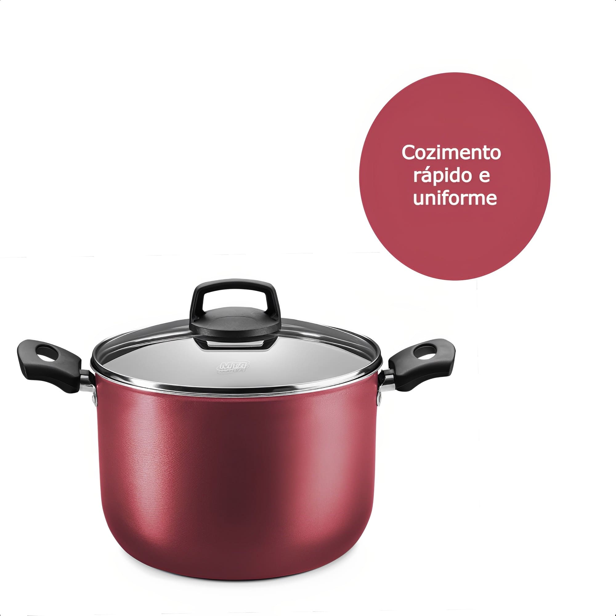 Panela Caldeirão 5,5L Tampa de Vidro Alumínio Antiaderente Vermelho Cereja N22 MTA - 8970