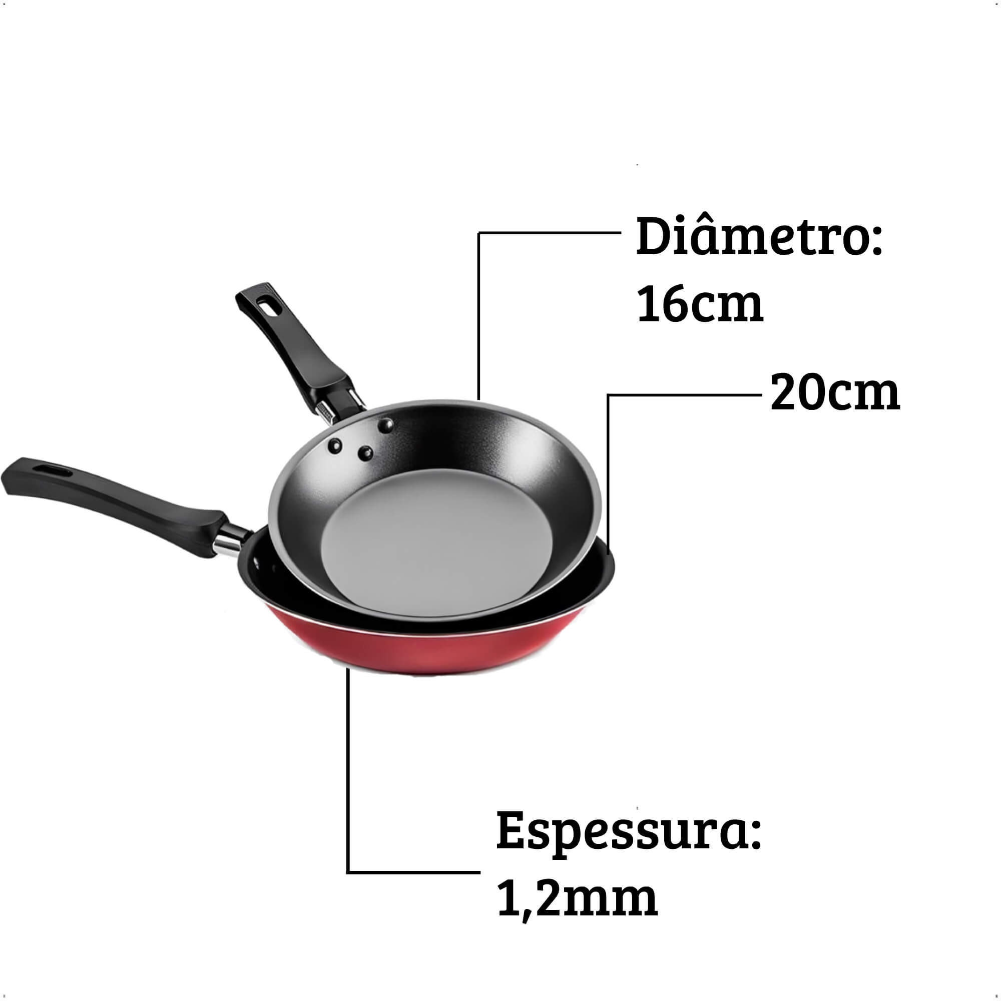 Jogo com 2 Frigideiras com Espátula Revestimento Antiaderente Vermelho Cereja N20 e N16 MTA - 8985