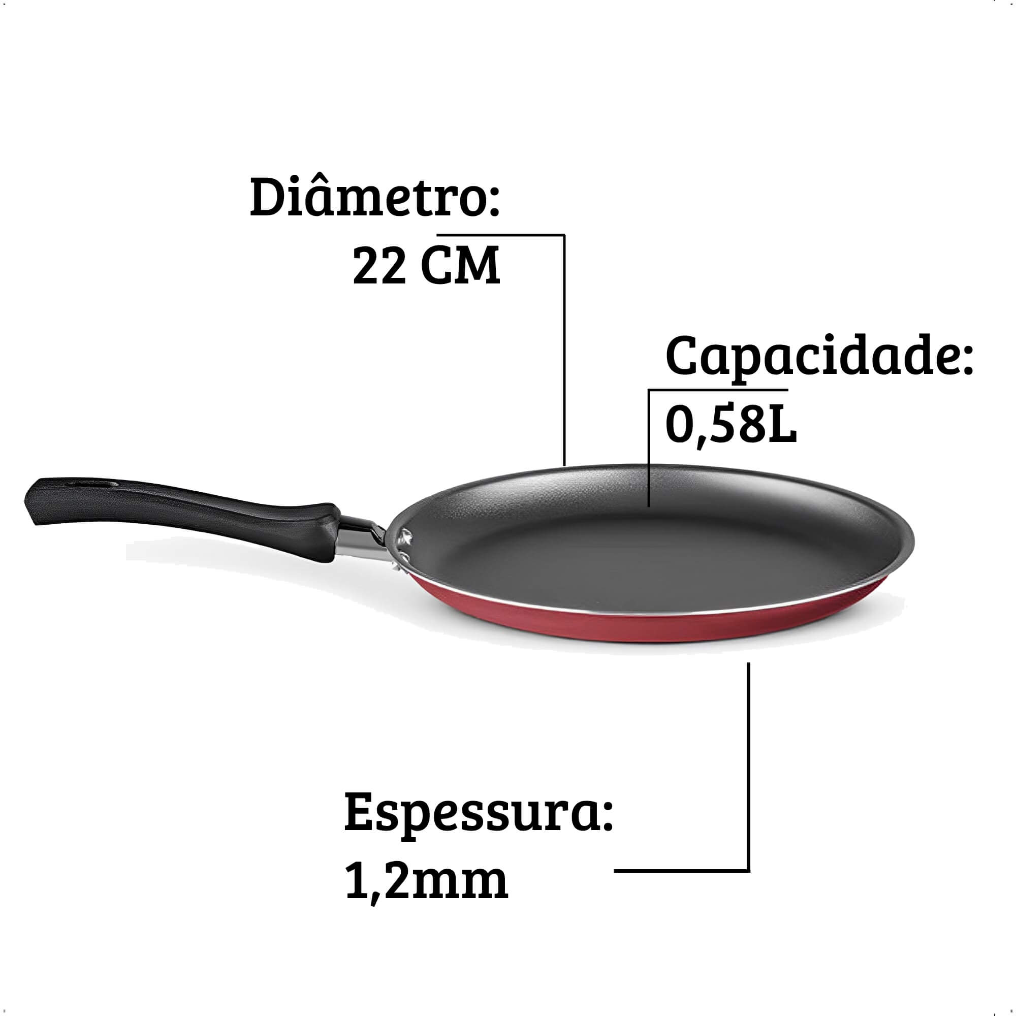 Tapioqueira e Frigideira Alumínio Revestimento Antiaderente Superflon 22cm Cereja MTA - 8674