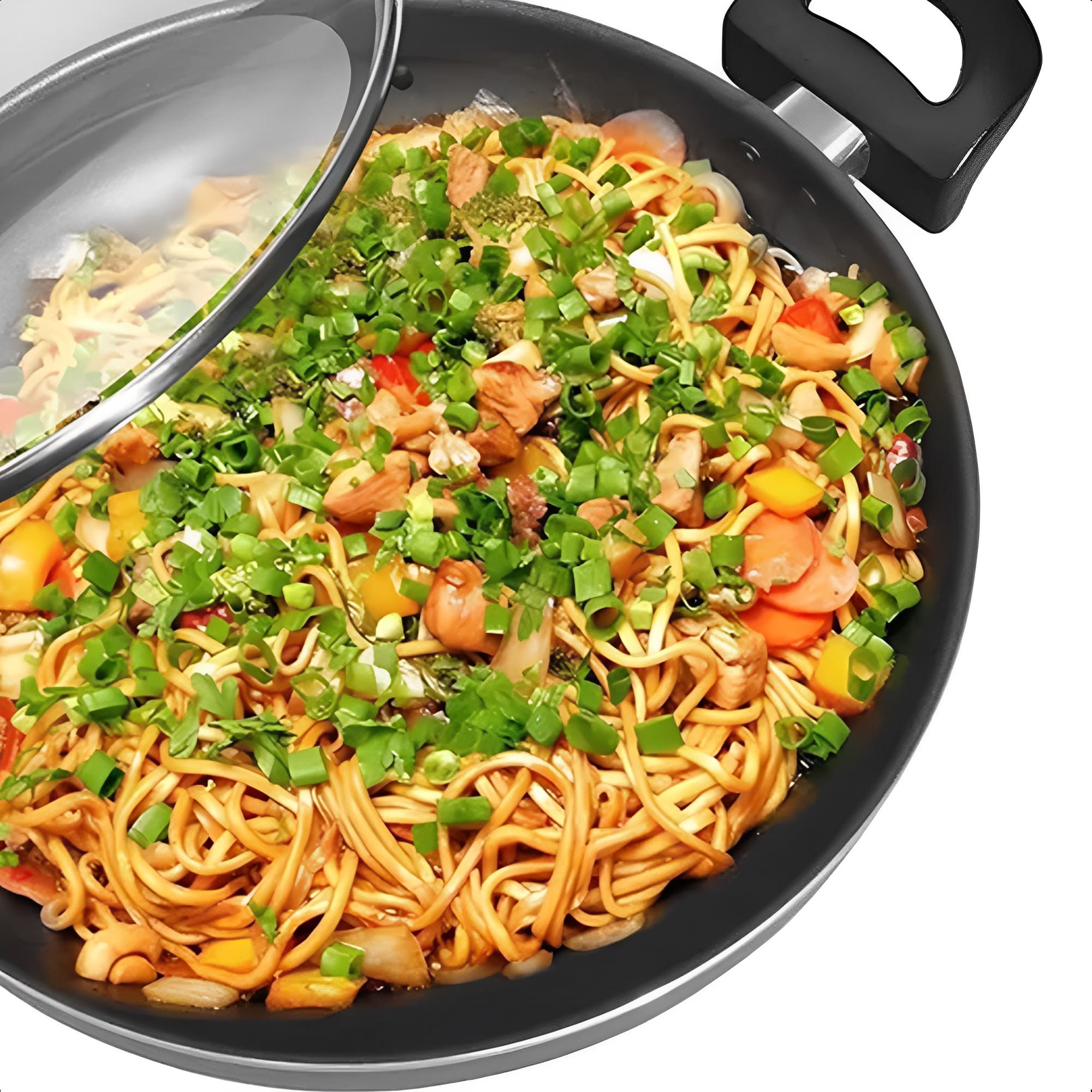 Panela Supra Wok 4,3L Tampa Vidro Temperado Alça 28cm Antiaderente 7 Camadas Vermelho MTA - 8952